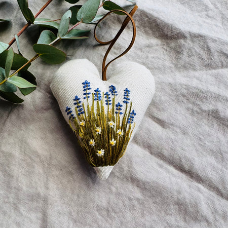 Hand Embroidered Keepsake Heart filled with Australian wool - the Verge Bloom Heart
