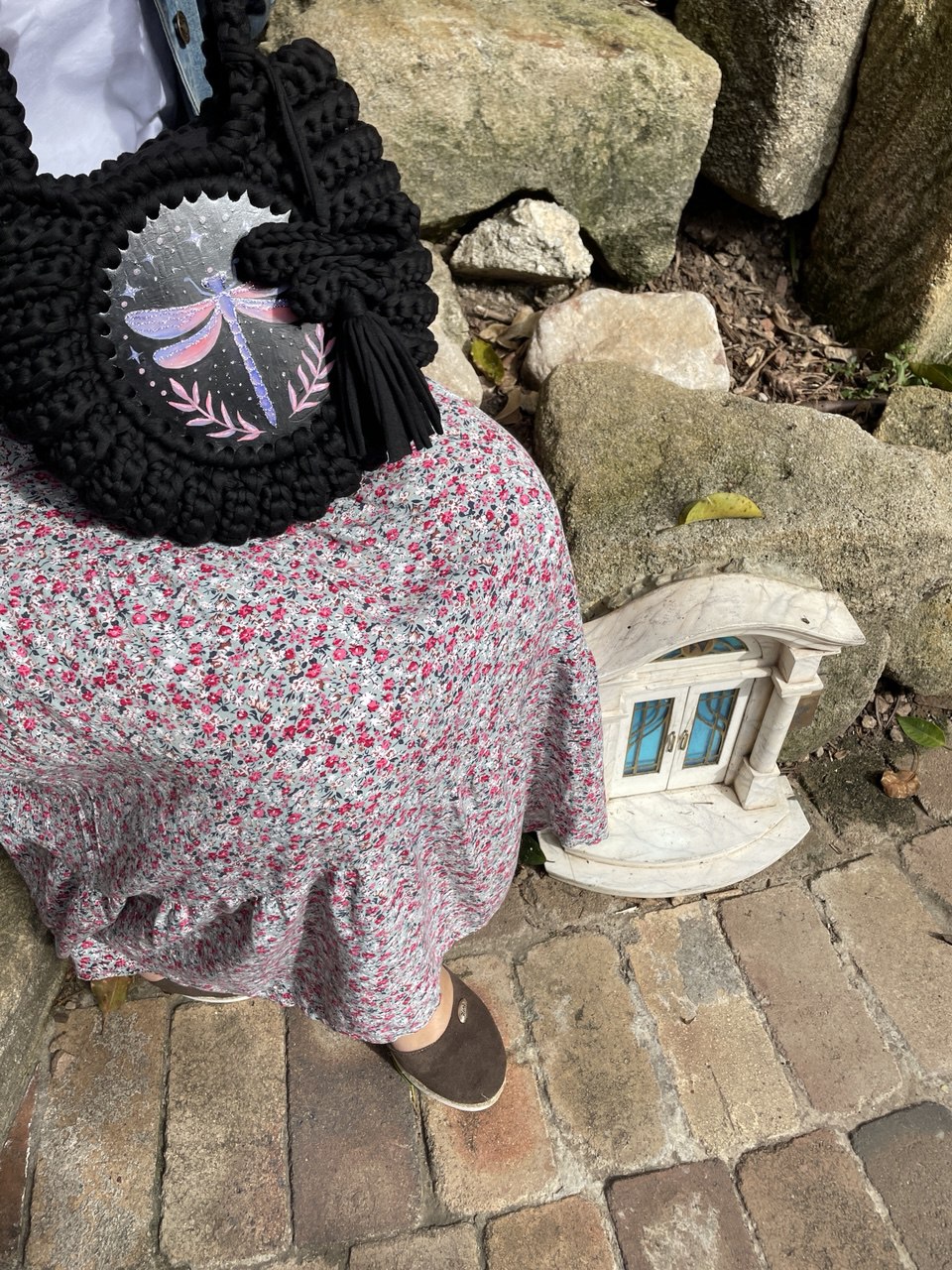 Hand painted artwork & Crochet Bag