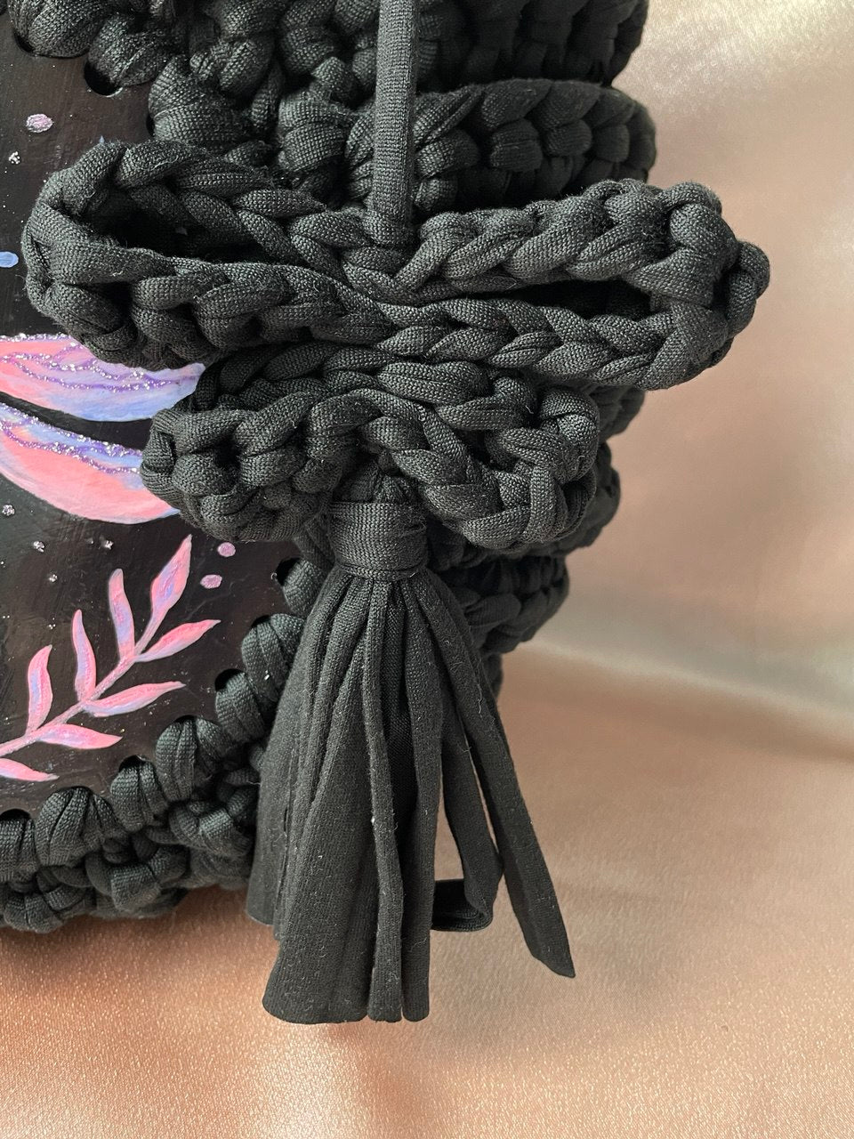 Hand painted artwork & Crochet Bag