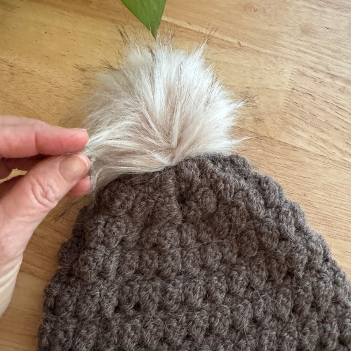 Chocolate Brown Adult Slouchy Beanie | Handmade Crochet Beanie with Faux Fur Pom Pom