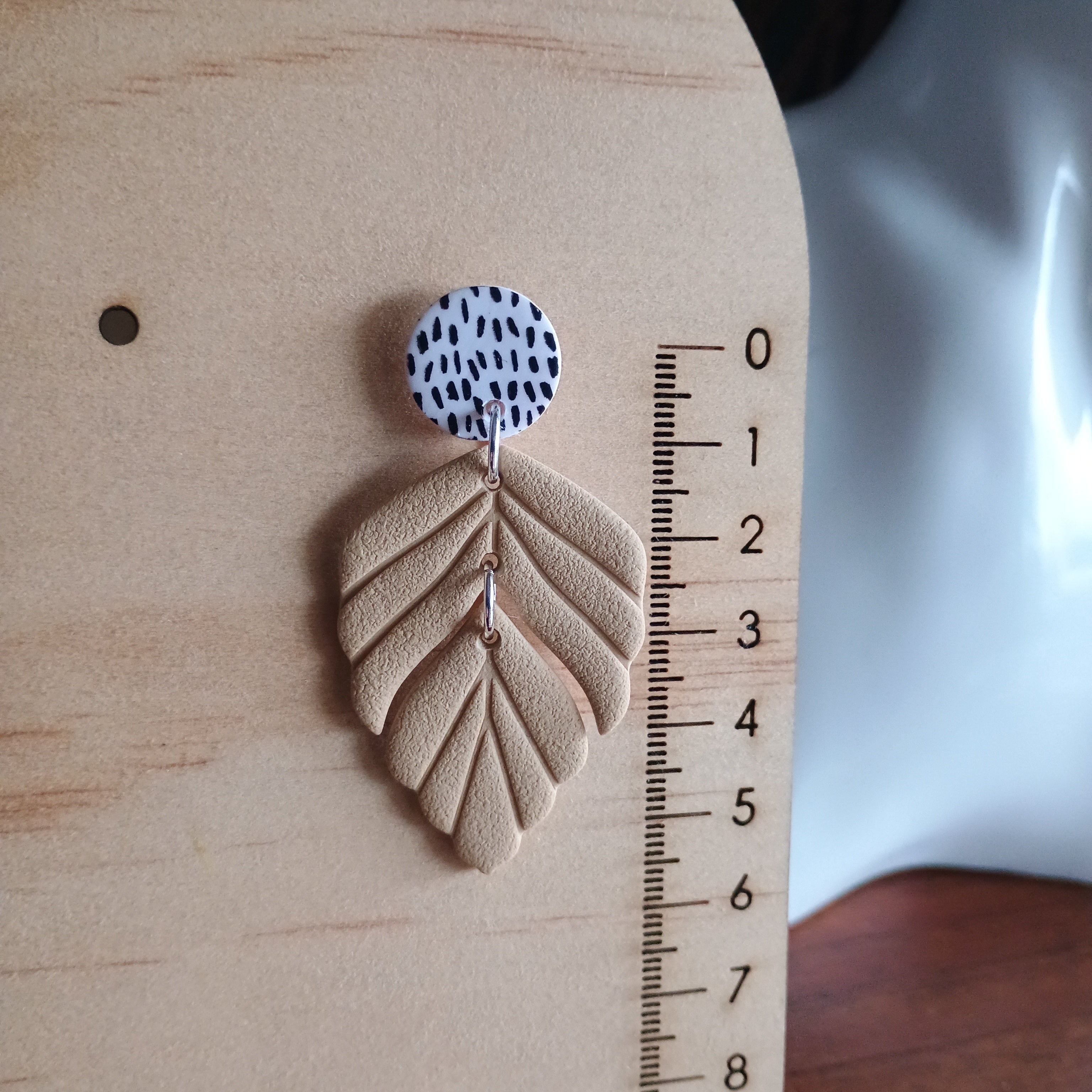 Embossed leaf earrings with silkscreen painted stud