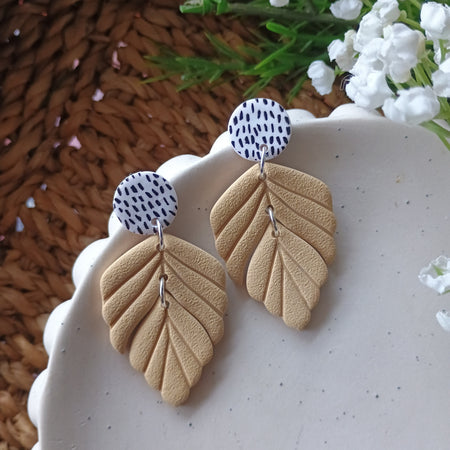 Embossed leaf earrings with silkscreen painted stud