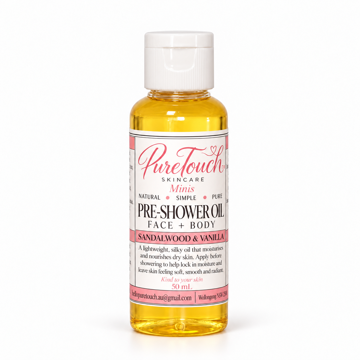 PureTouch Minis Pre-Shower Oil – Face & Body Sandalwood & Vanilla | 50 mL