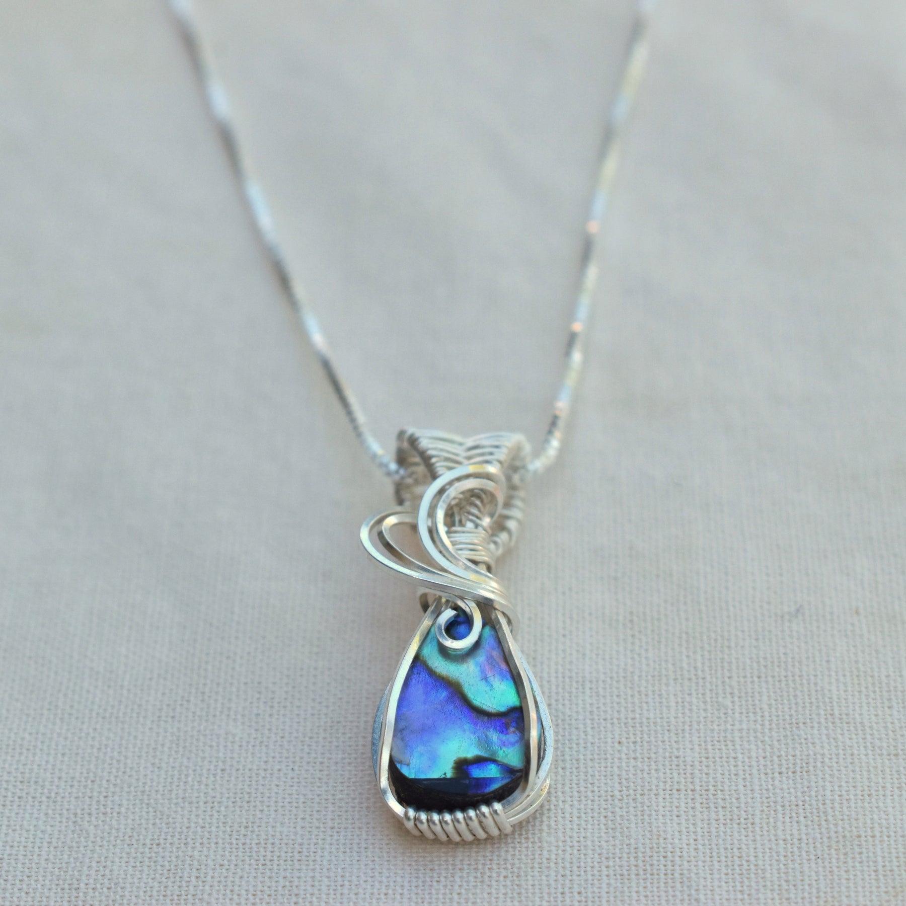 Handmade Wire-wrapped Abalone Doublet Necklace