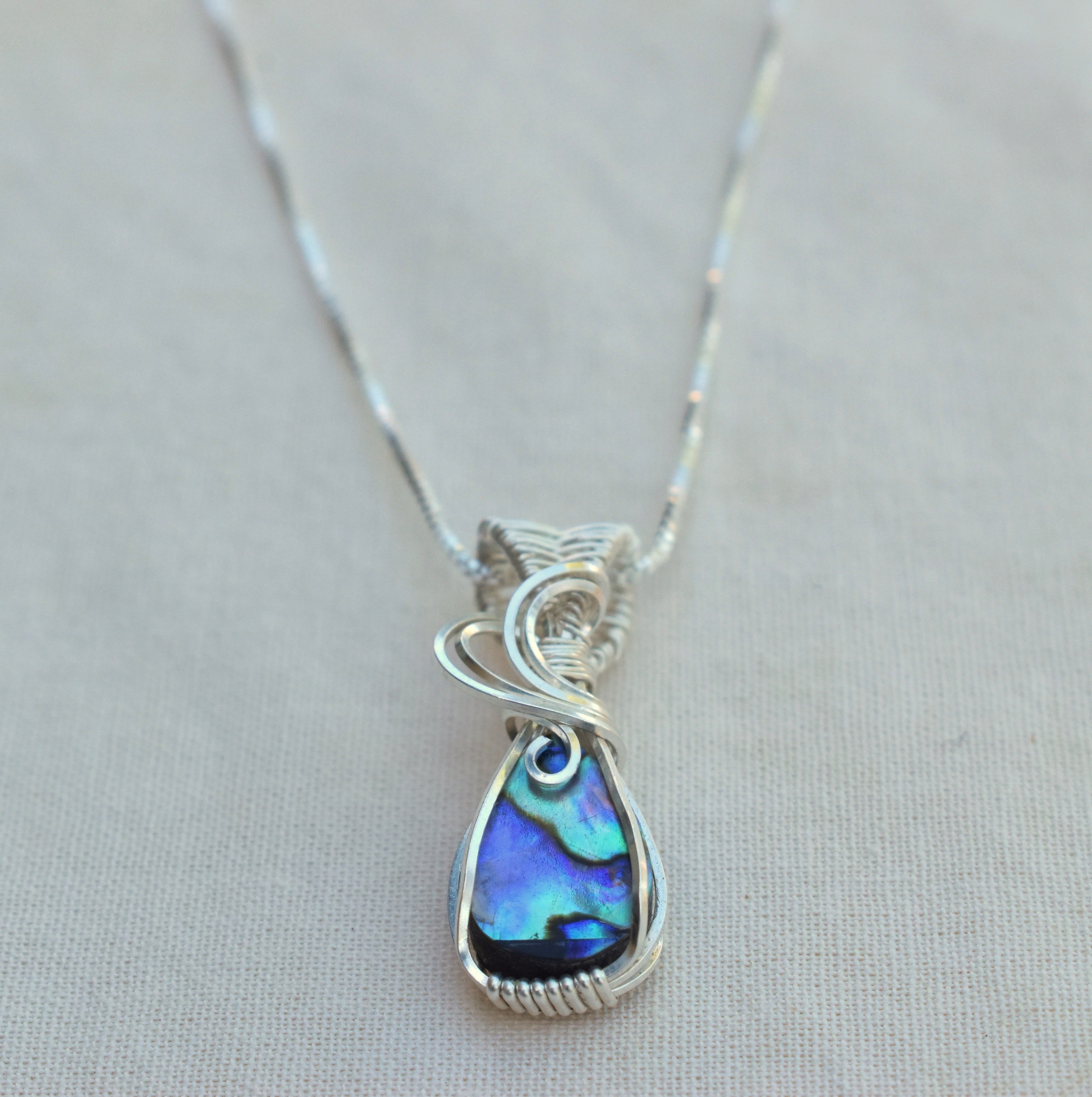 Handmade Wire-wrapped Abalone Doublet Necklace