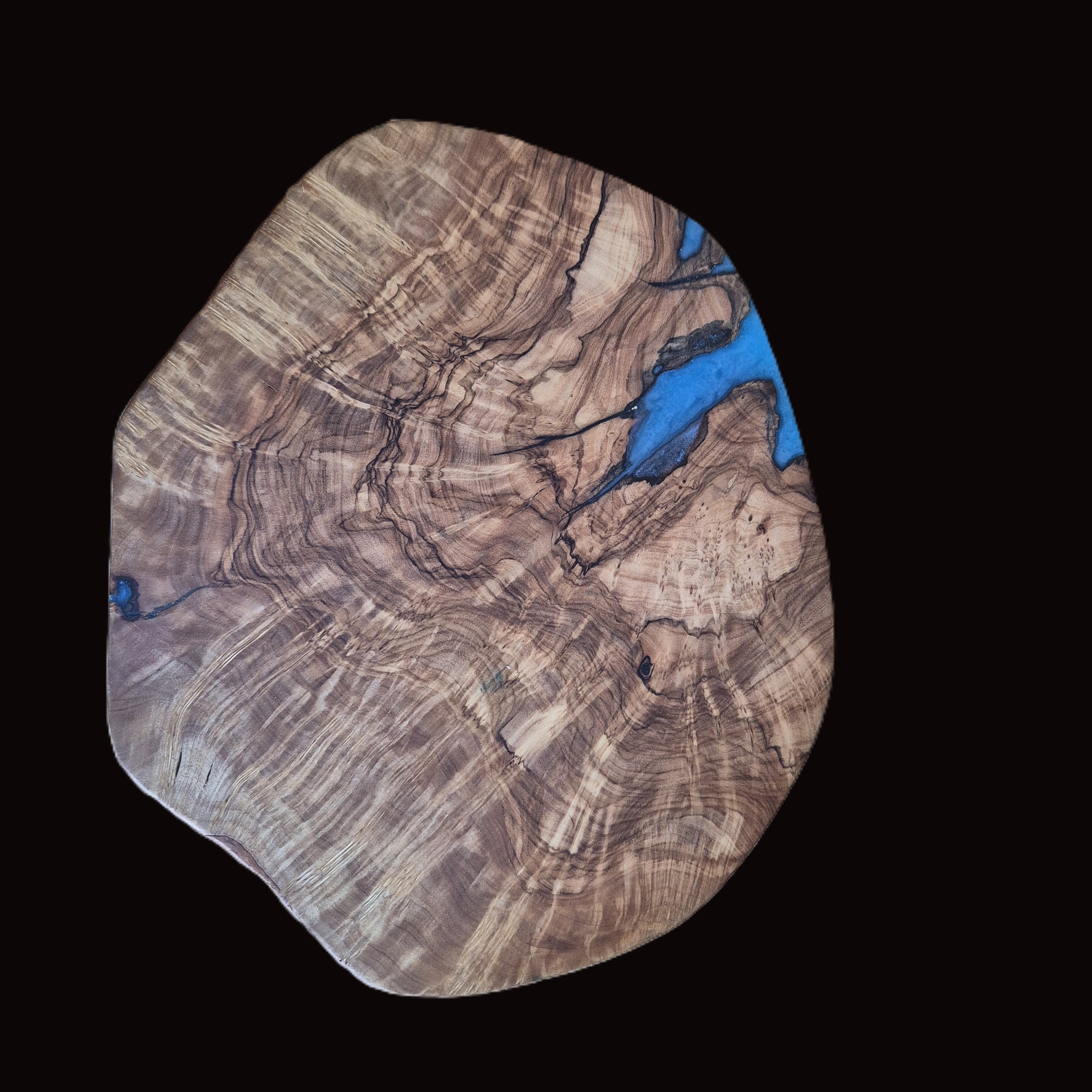 Olivewood serving board with blue resin infill