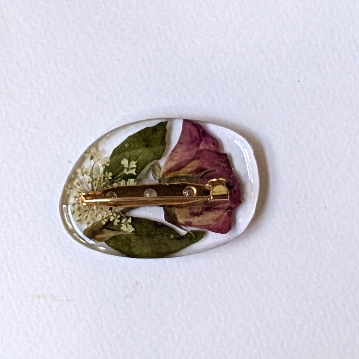 Real Pink Rose Pressed Queen Anne's Lace Floral Brooch