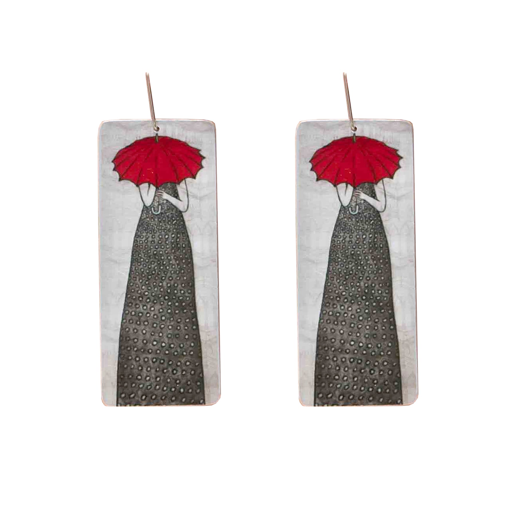 Rectangular Red Umbrella Lady Earrings