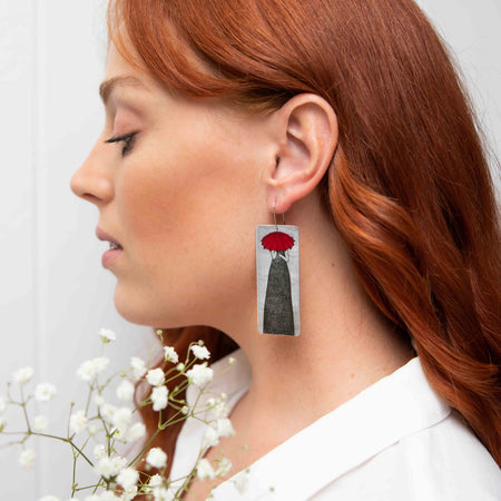 Rectangular Red Umbrella Lady Earrings