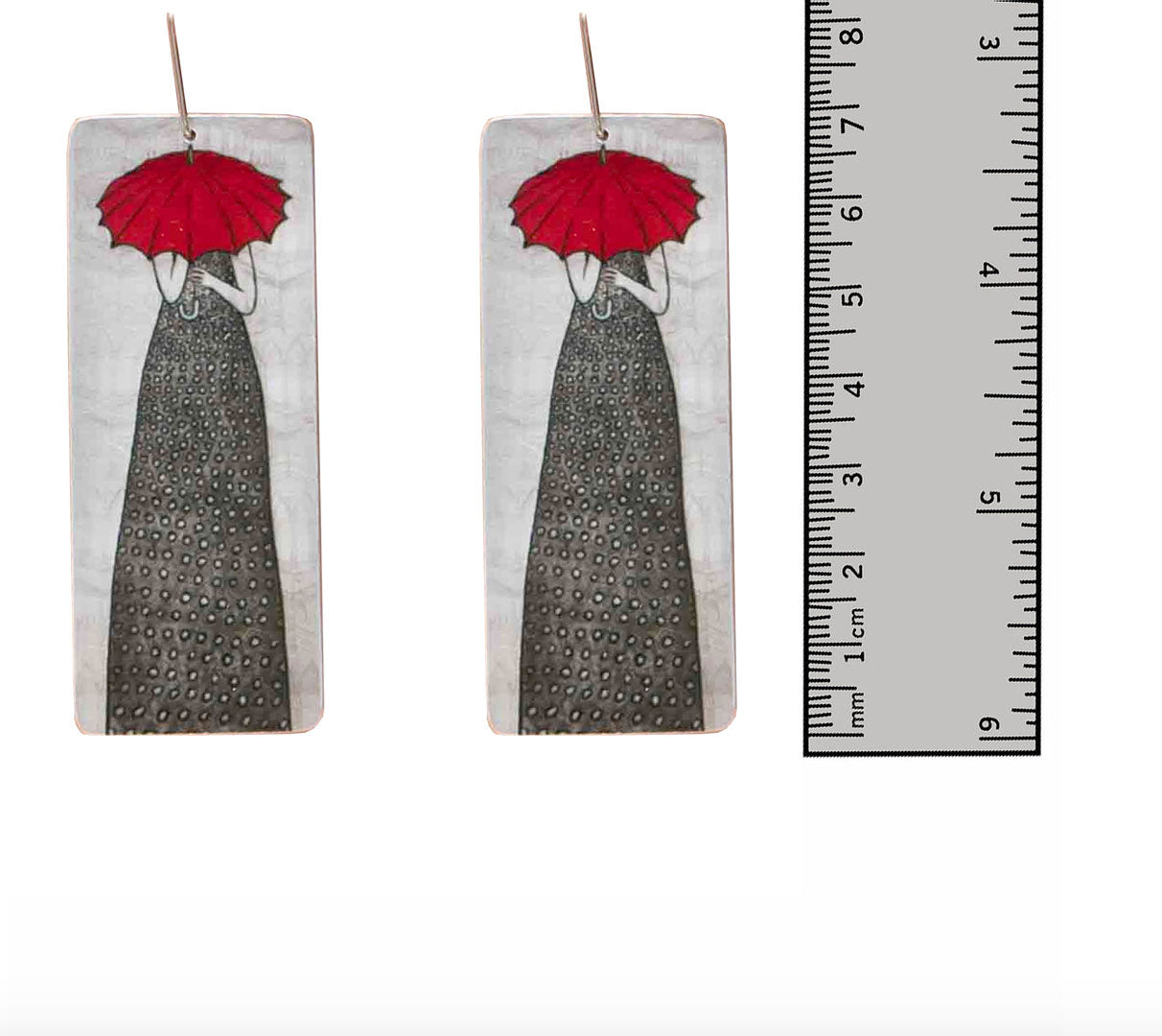 Rectangular Red Umbrella Lady Earrings