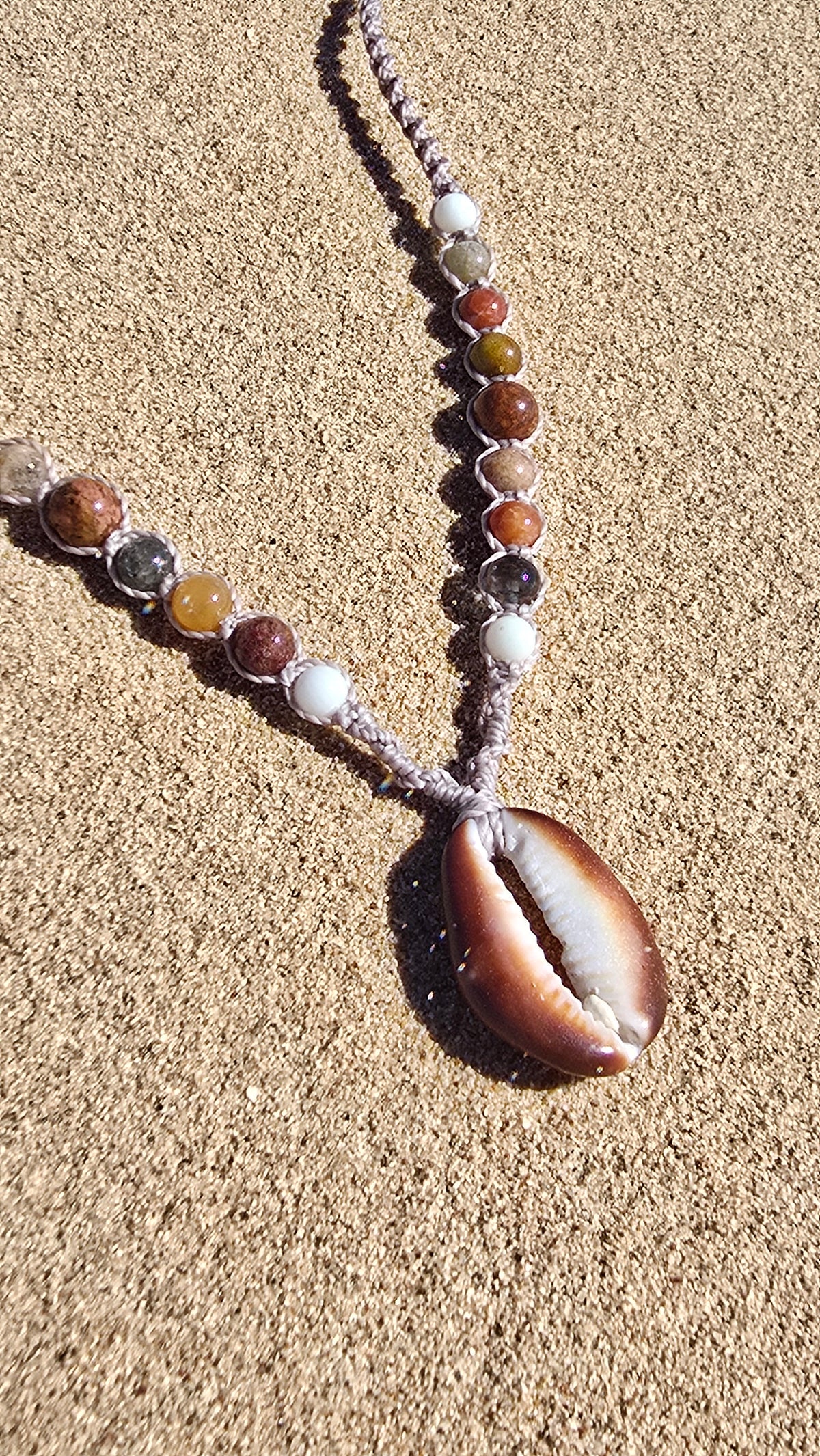 Cowrie Shell and Ocean Agate macrame Necklace