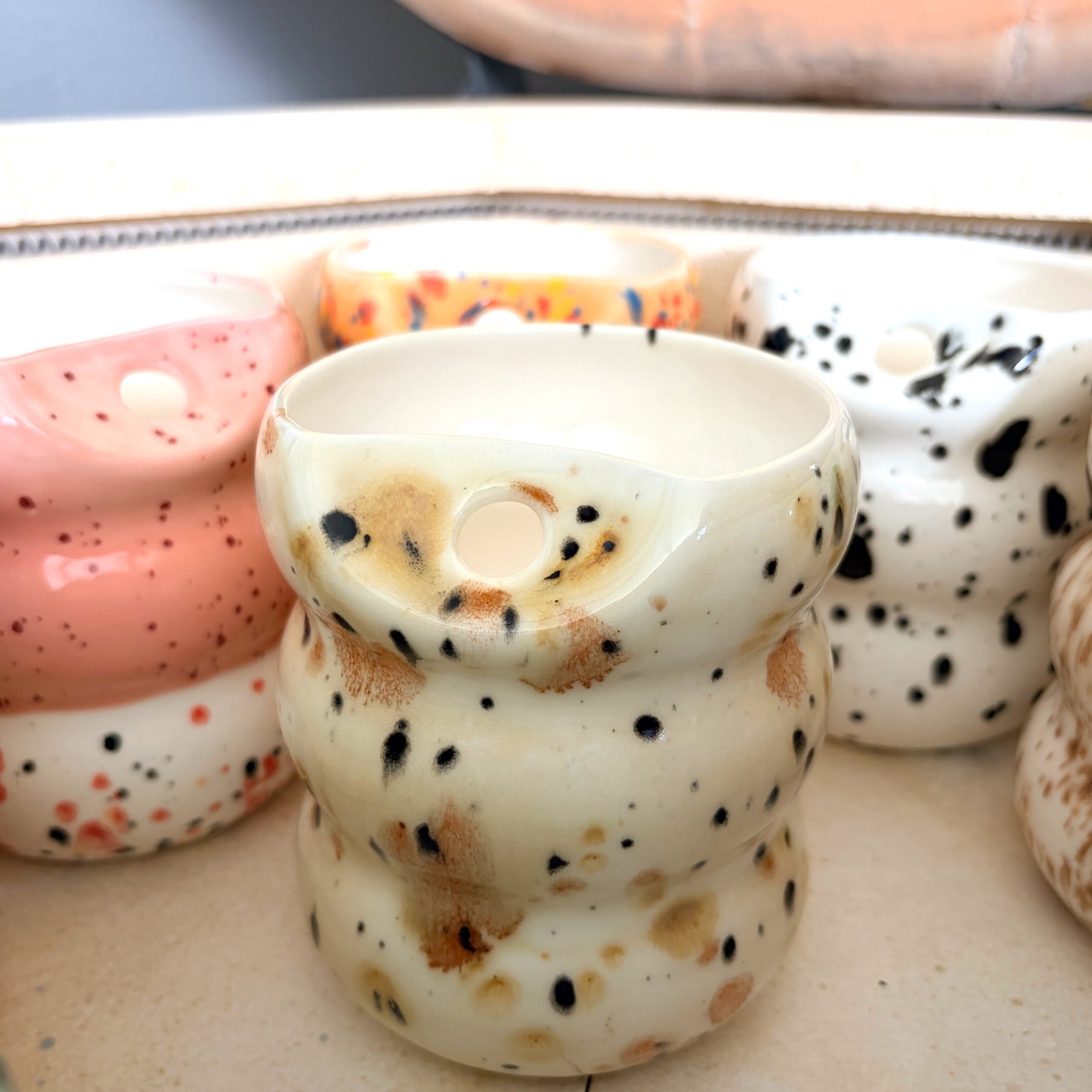 Handcrafted Porcelain Tumbler with Silicon Straw, 600mL Bubble Cup in Safari Glaze