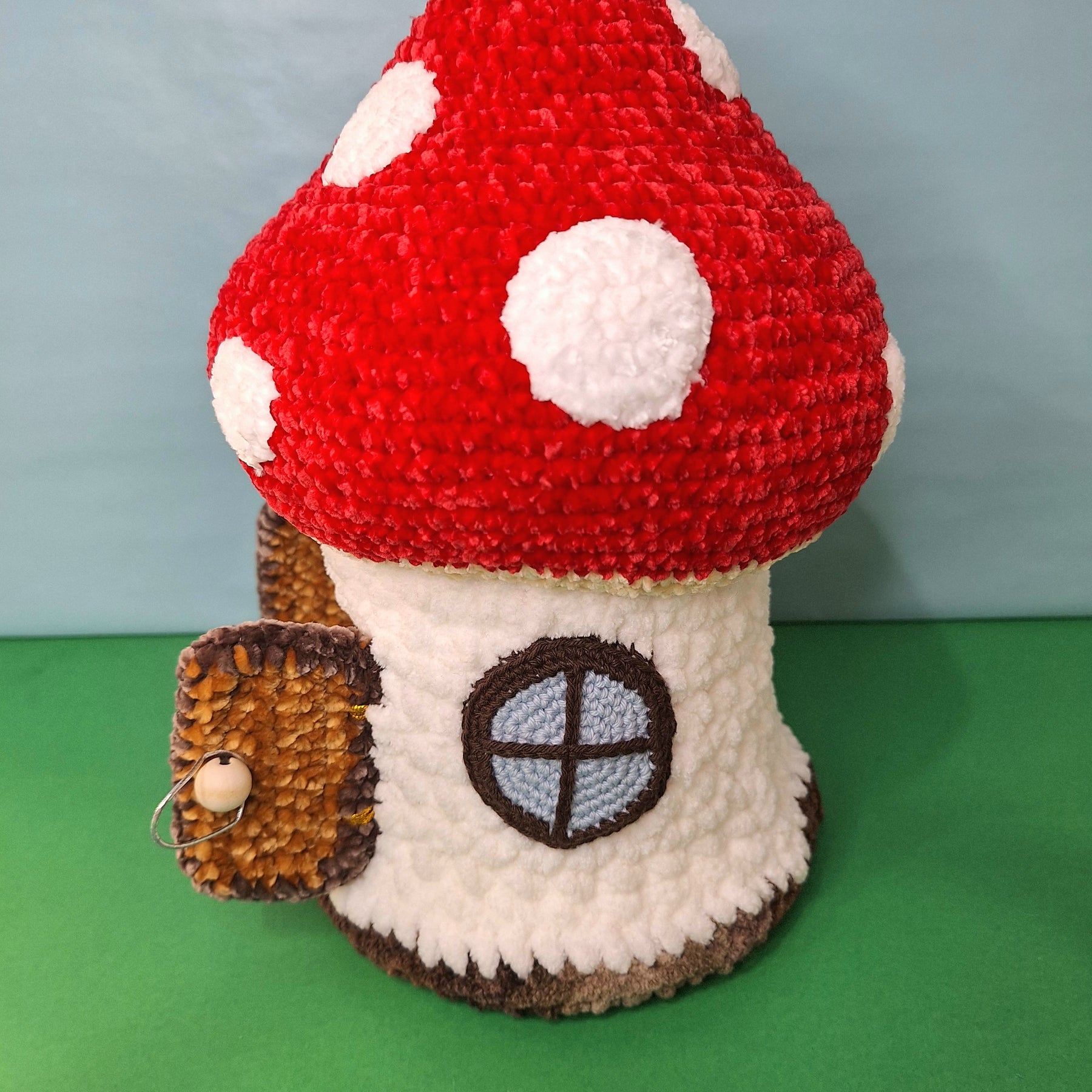 Crocheted Mushroom House Play Set with Two Fairies