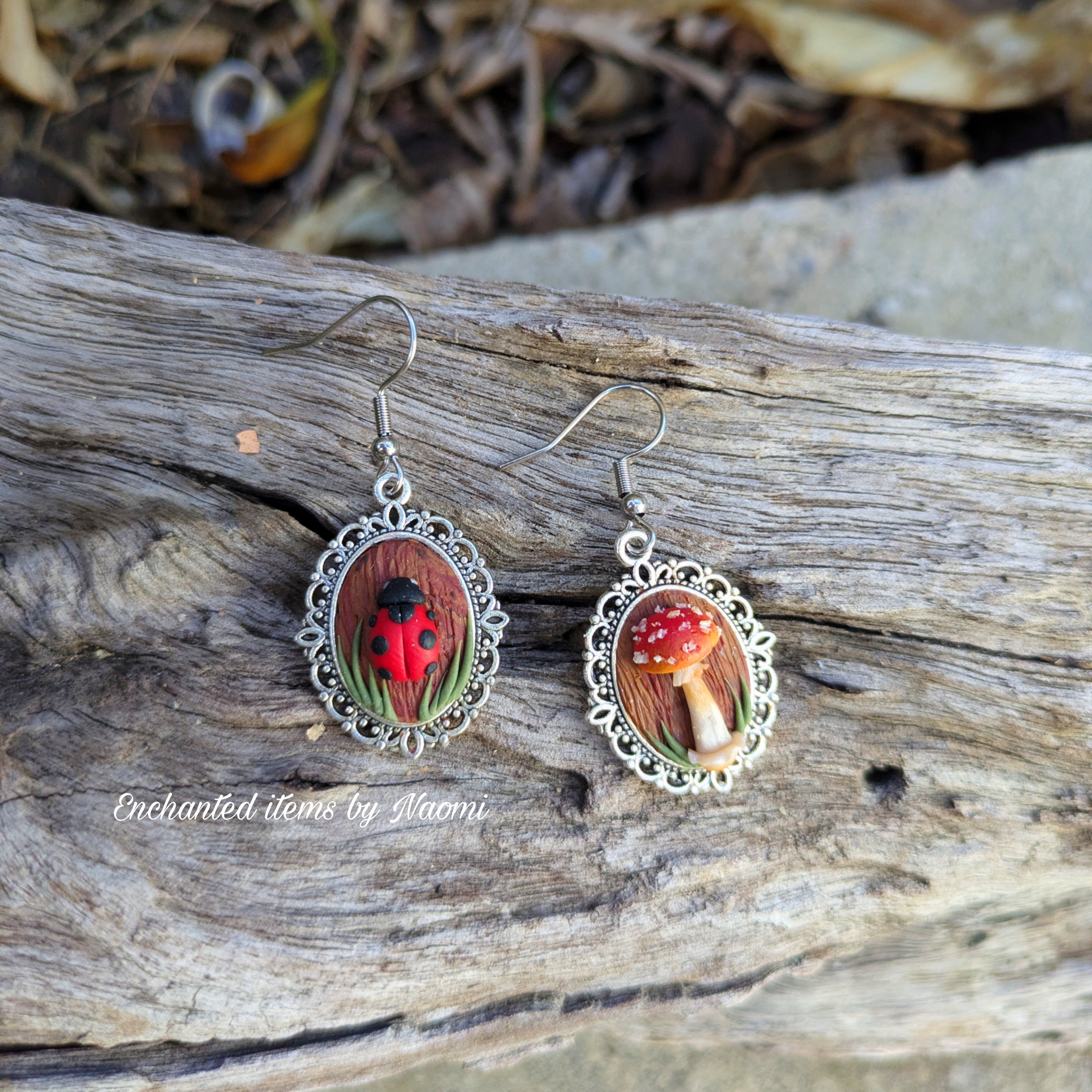 Magical Aminata Mushroom and Ladybird earrings