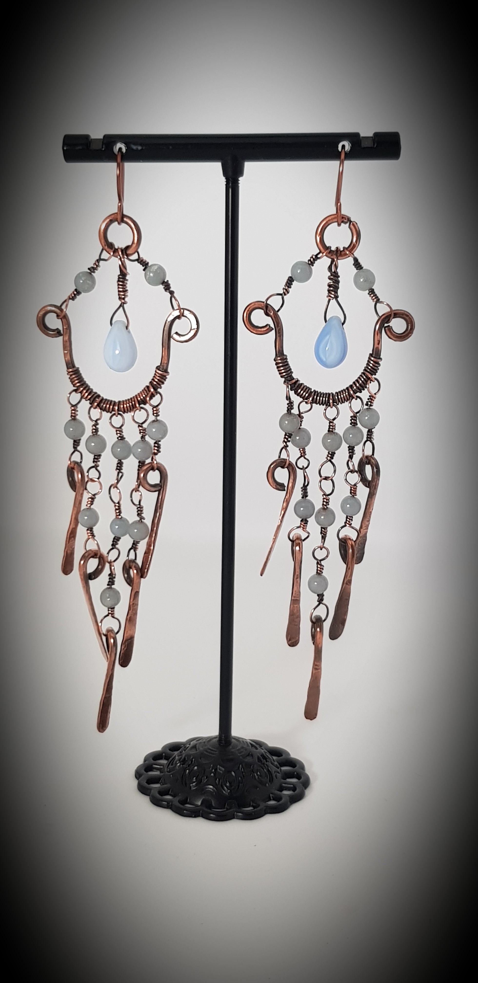 Chandalier earrings with Angelite beads, #668AM/E