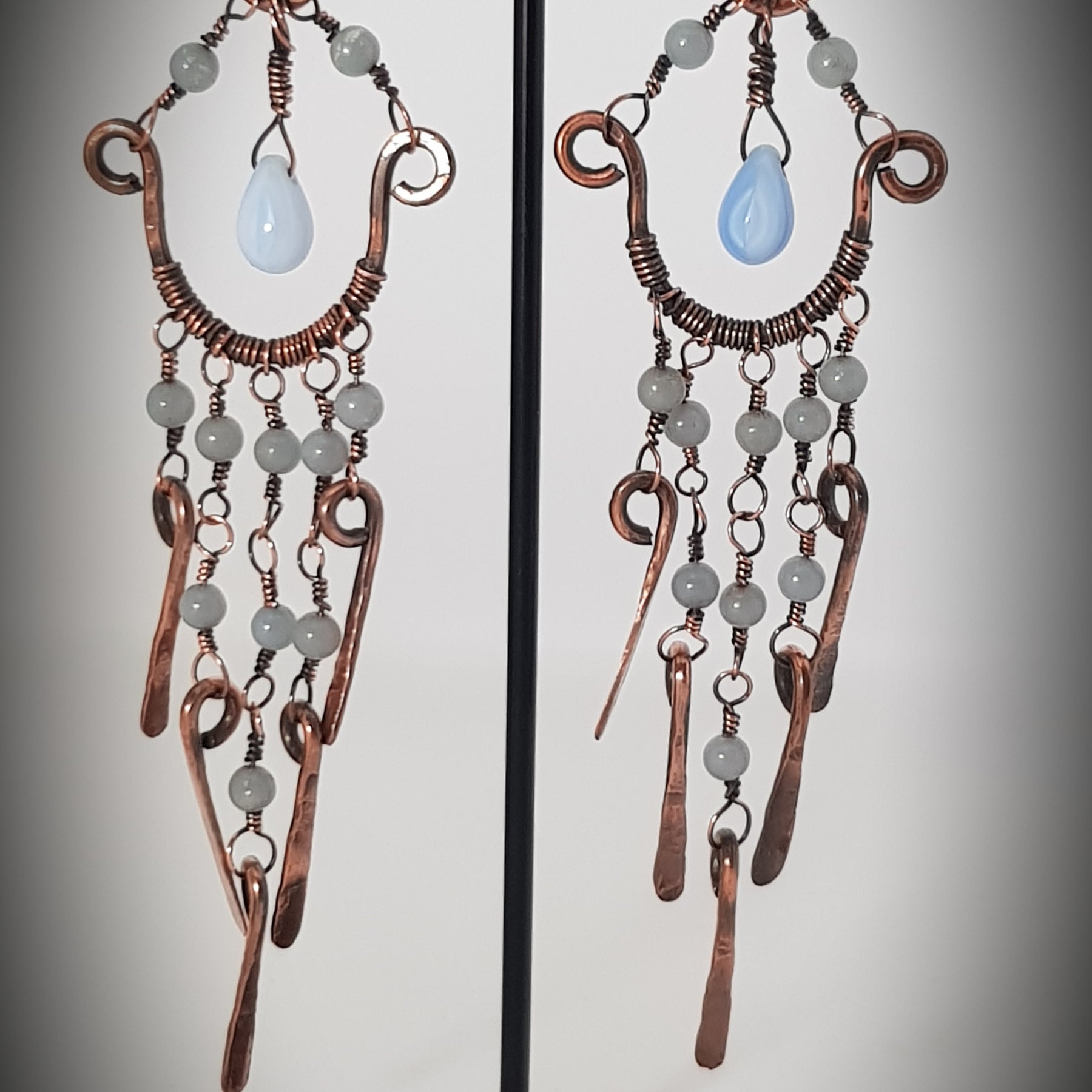 Chandalier earrings with Angelite beads, #668AM/E
