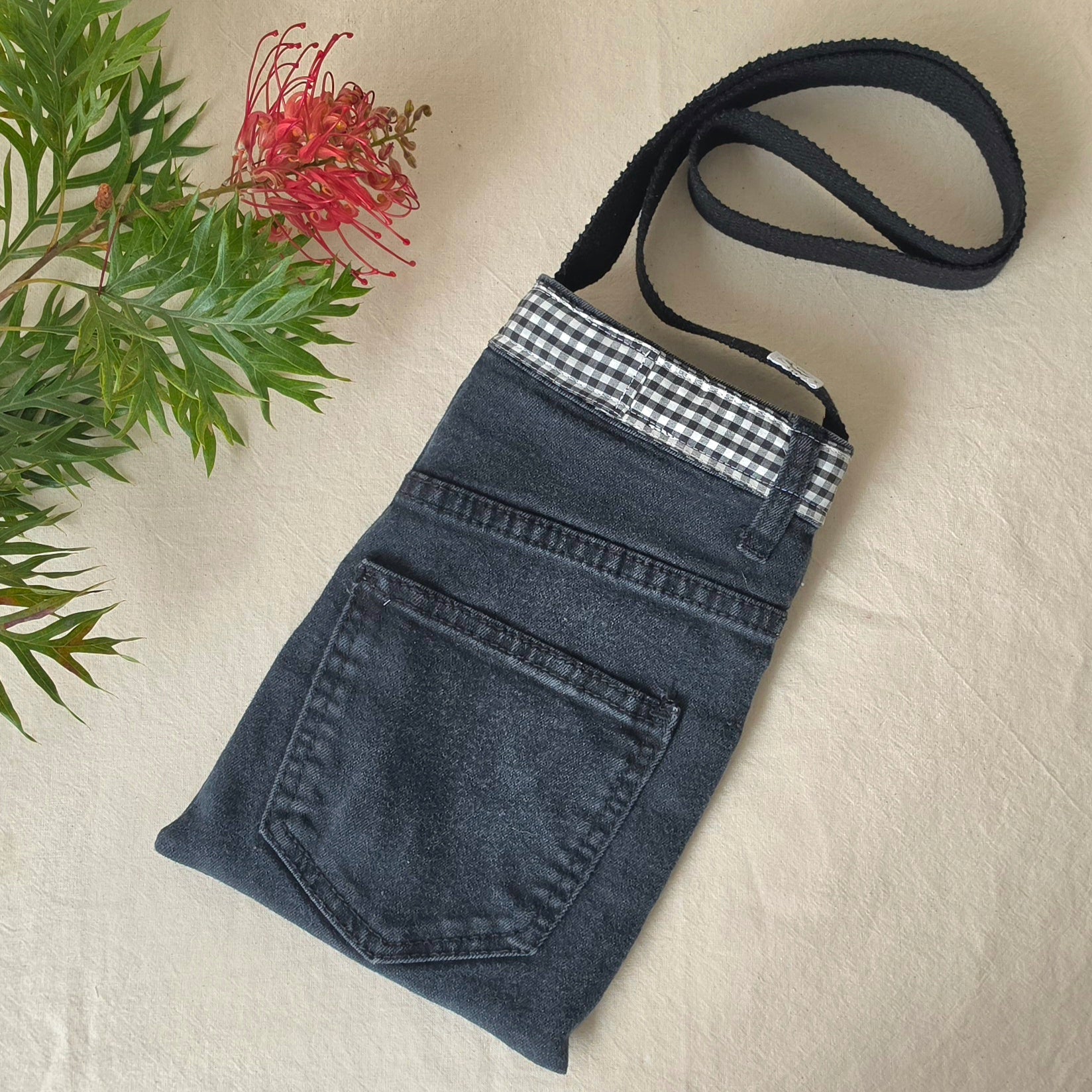 Upcycled Black Denim Jeans Crossbody Bag