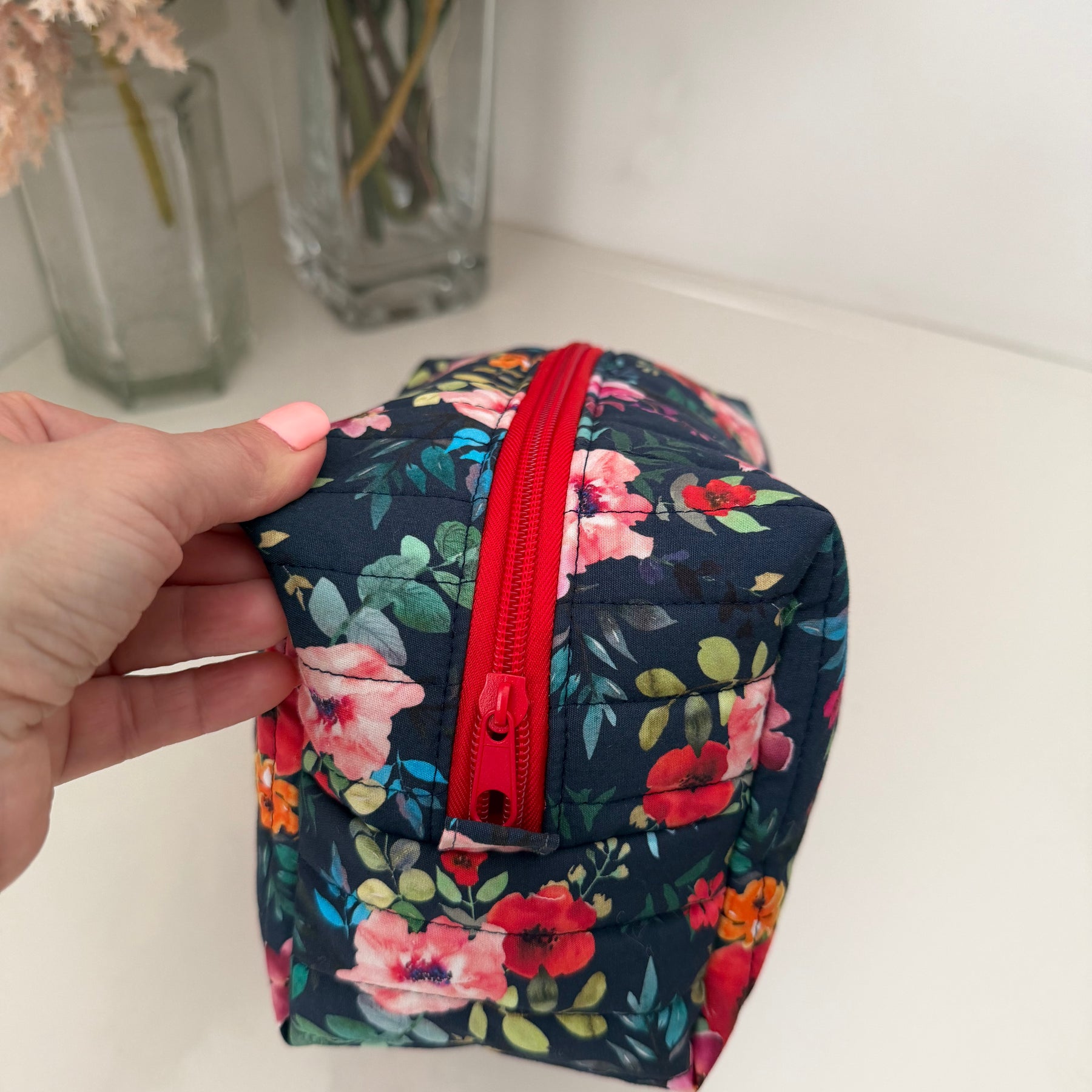 Boxy Zipper Pouch - Navy Floral