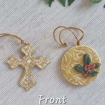 Golden Christmas Tree Deco Pair - Cross and Bauble