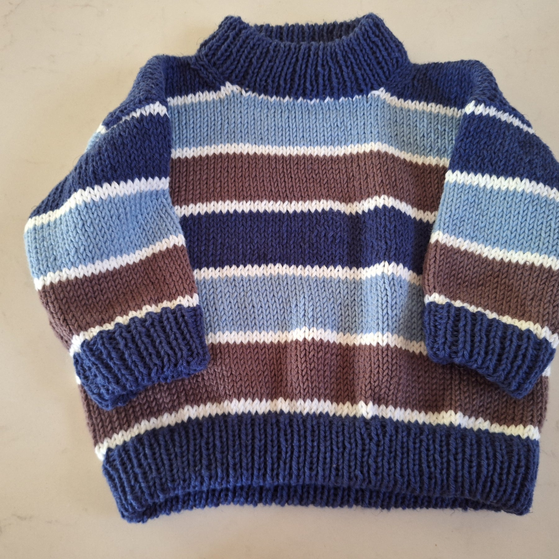 Tiny 'Baby Brownie' Handknitted Sweater in Blue 1-3 mths