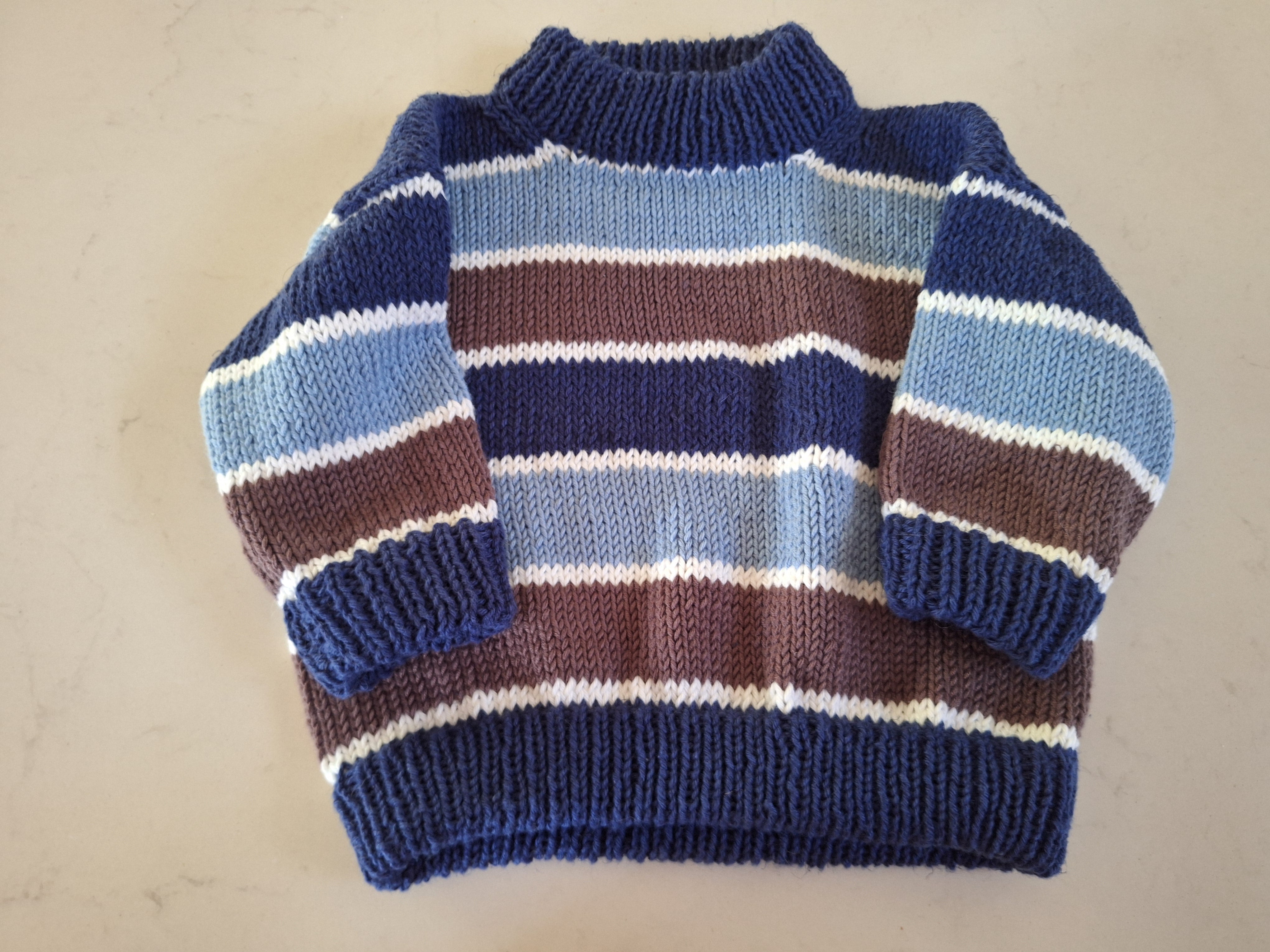 Tiny 'Baby Brownie' Handknitted Sweater in Blue 1-3 mths