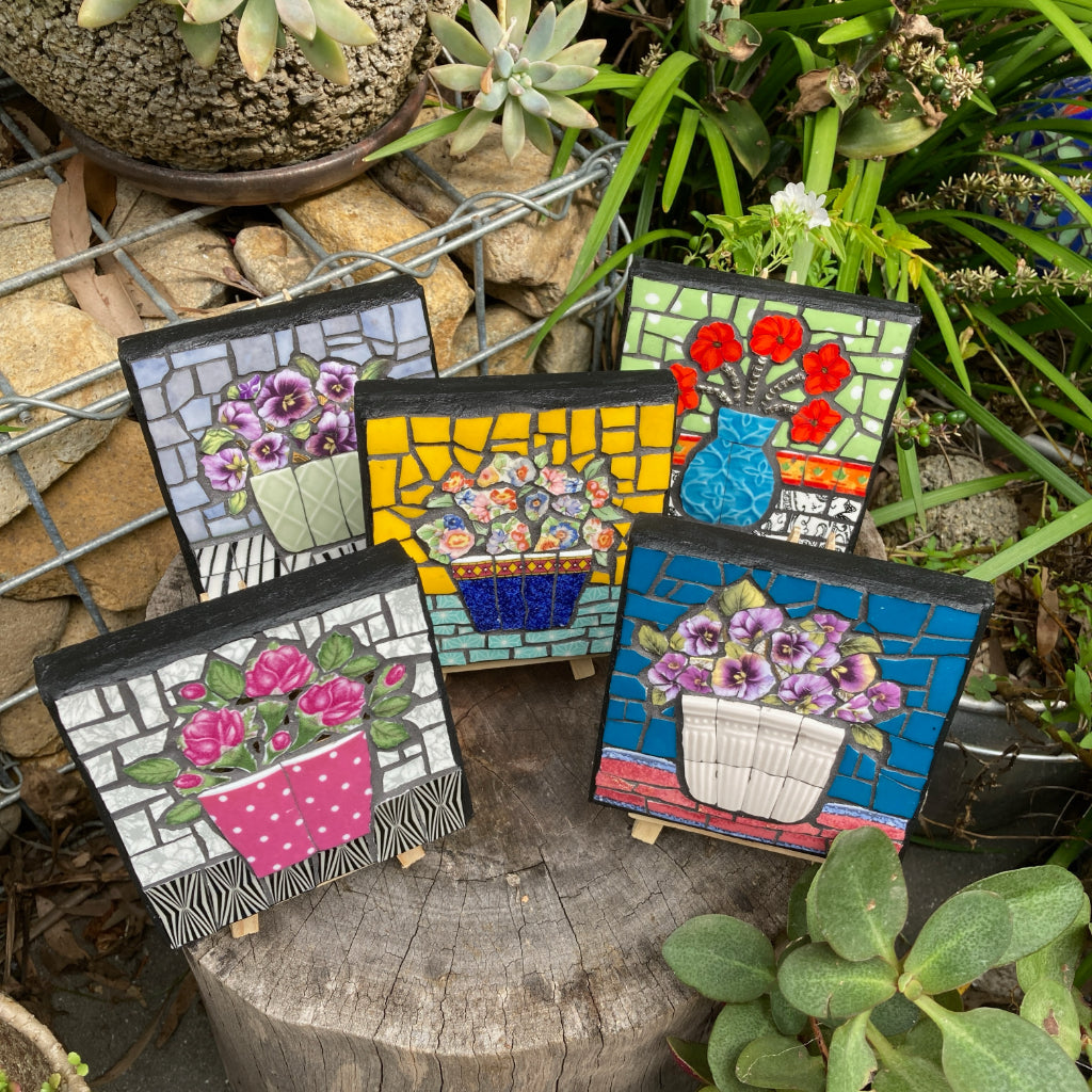 Mini Mosaic Artwork - Upcycled Crockery - Flowers