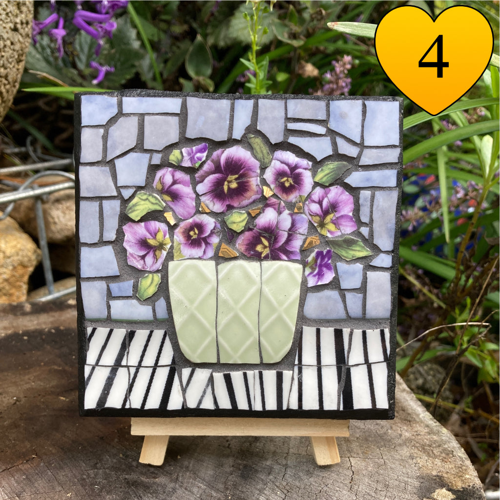 Mini Mosaic Artwork - Upcycled Crockery - Flowers