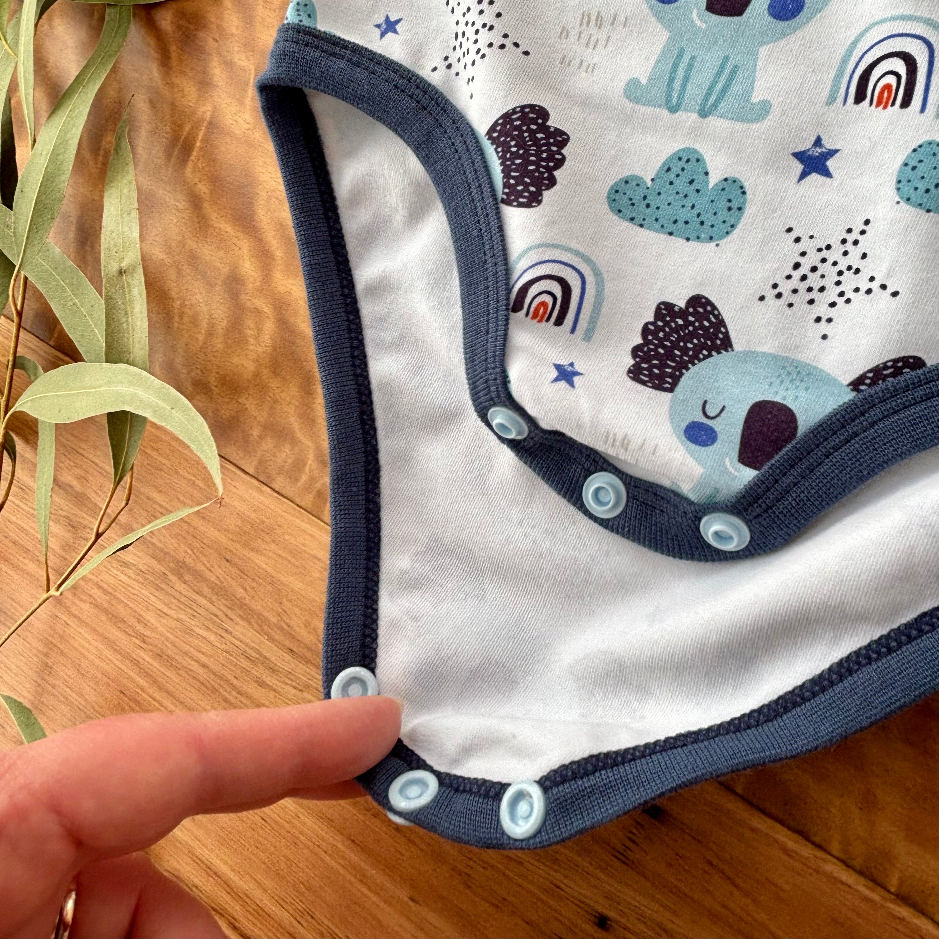 Baby Short Sleeved Bodysuit and Shorts | Blue Koalas | Size premmie to 2 | Made to order