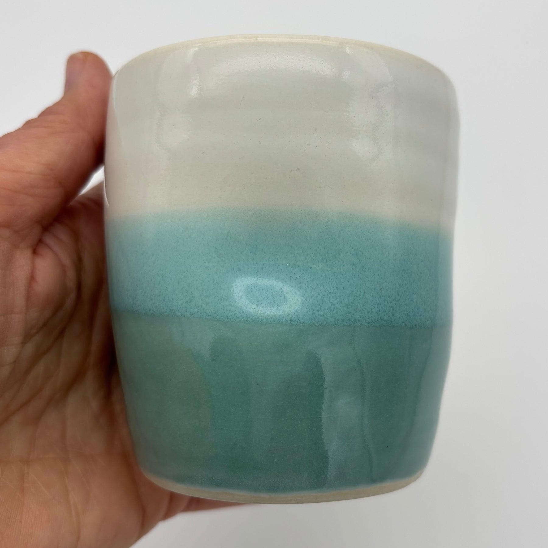 Handmade Ceramic Stoneware Cup | Wheel Thrown | Handleless | Thumb Print | Duo Colours