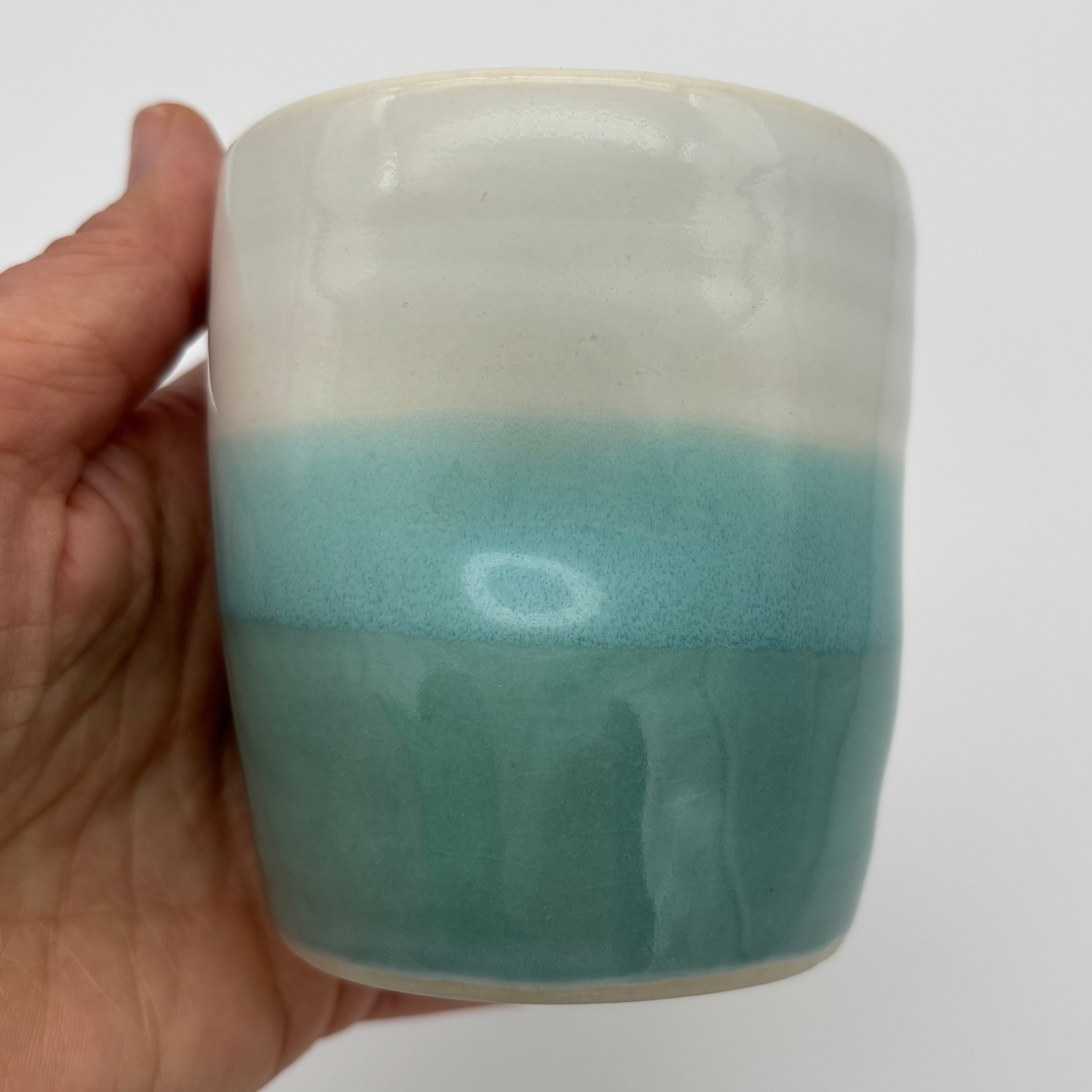 Handmade Ceramic Stoneware Cup | Wheel Thrown | Handleless | Thumb Print | Duo Colours