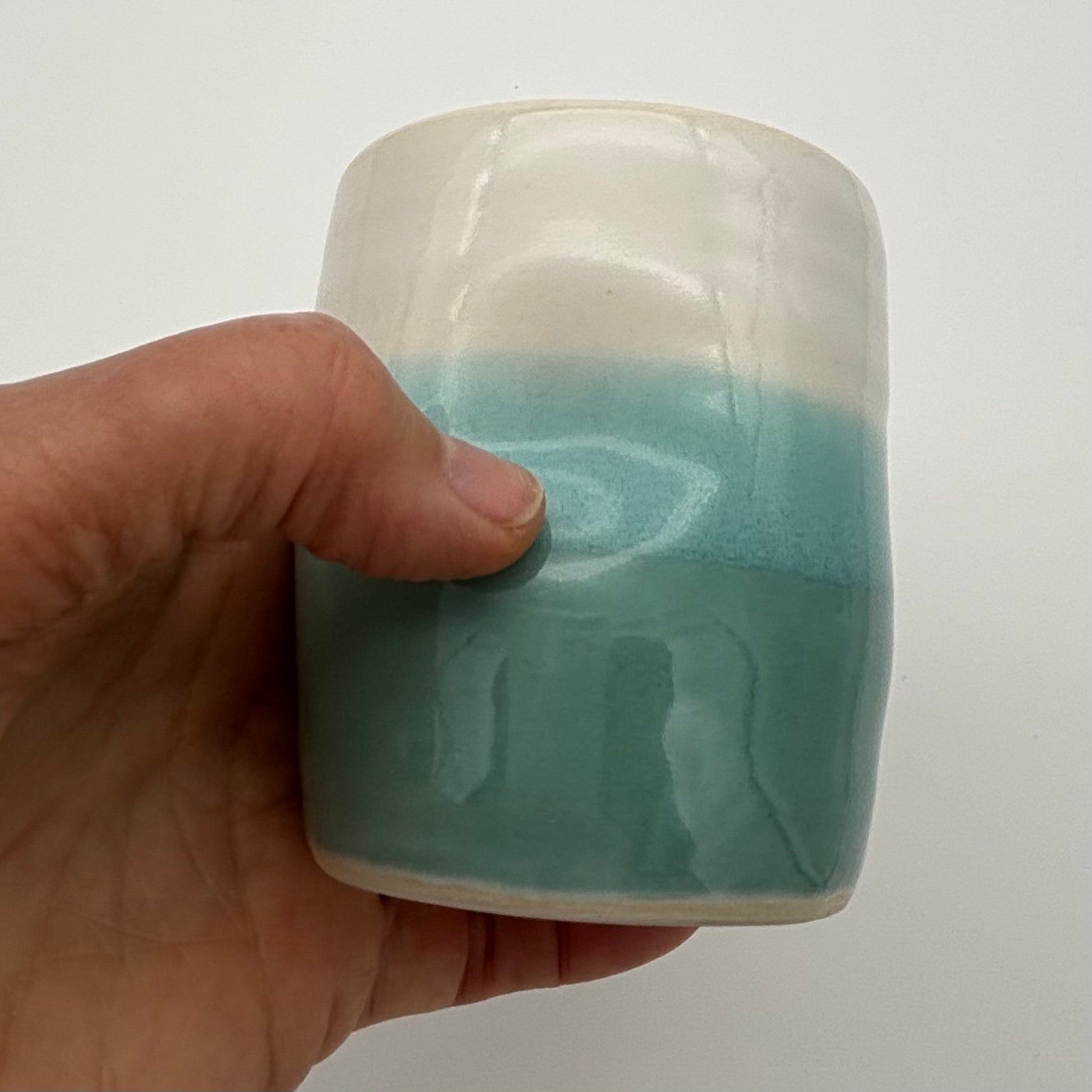 Handmade Ceramic Stoneware Cup | Wheel Thrown | Handleless | Thumb Print | Duo Colours