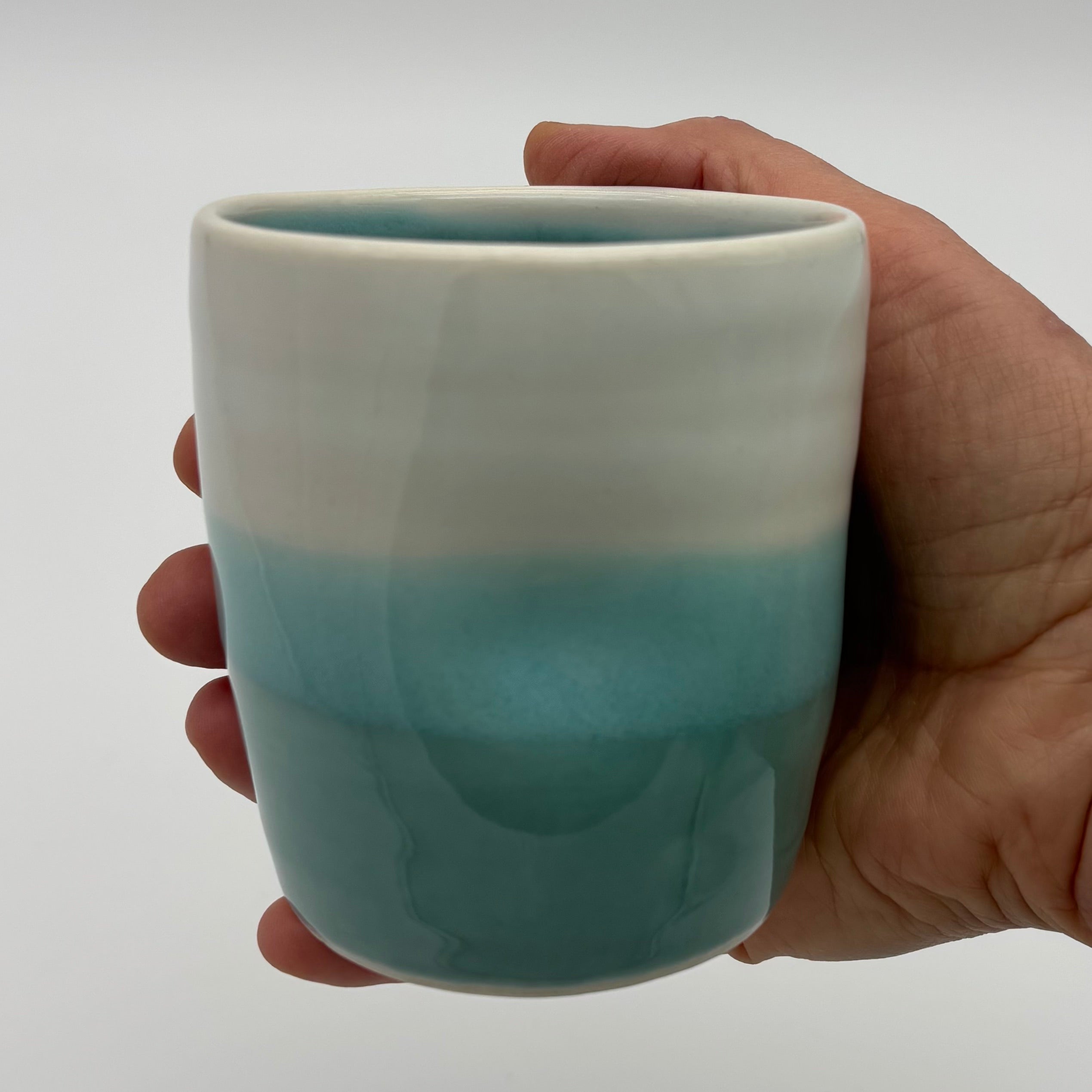 Handmade Ceramic Stoneware Cup | Wheel Thrown | Handleless | Thumb Print | Duo Colours