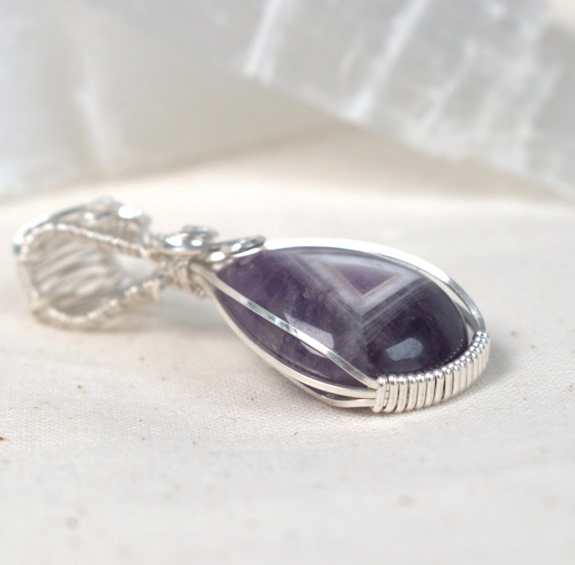 Violet Gateway - Chevron Amethyst Wire Wrapped Pendant