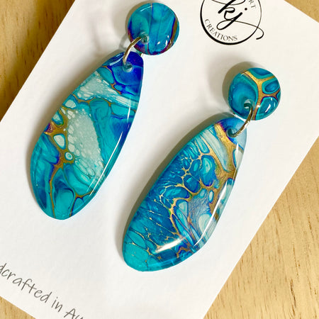 Turquoise Gold Dangle Stud Earrings