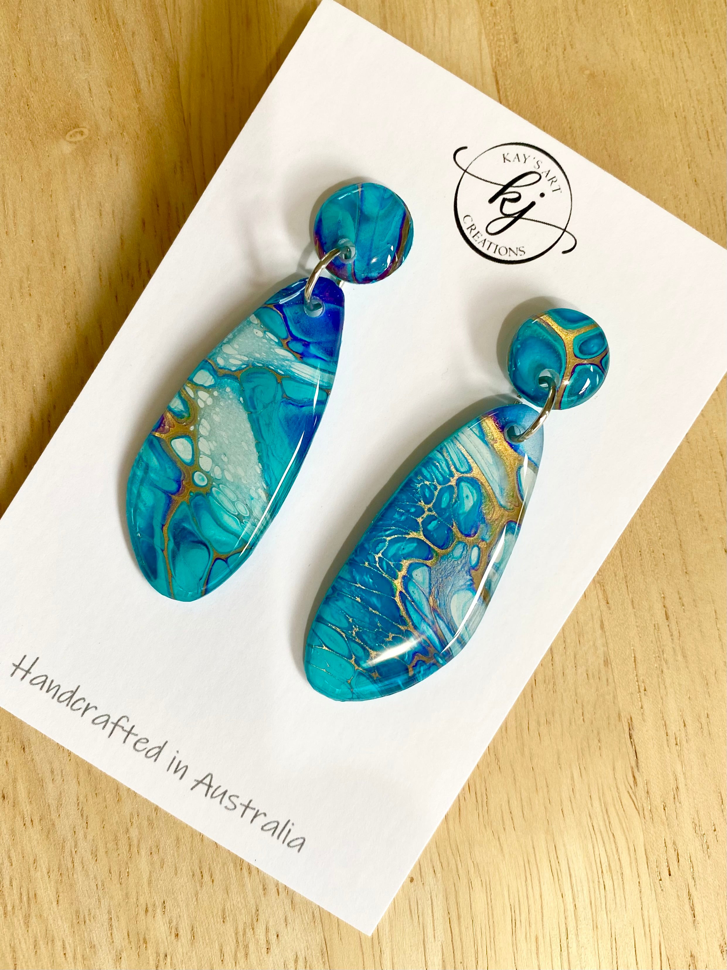 Turquoise Gold Dangle Stud Earrings