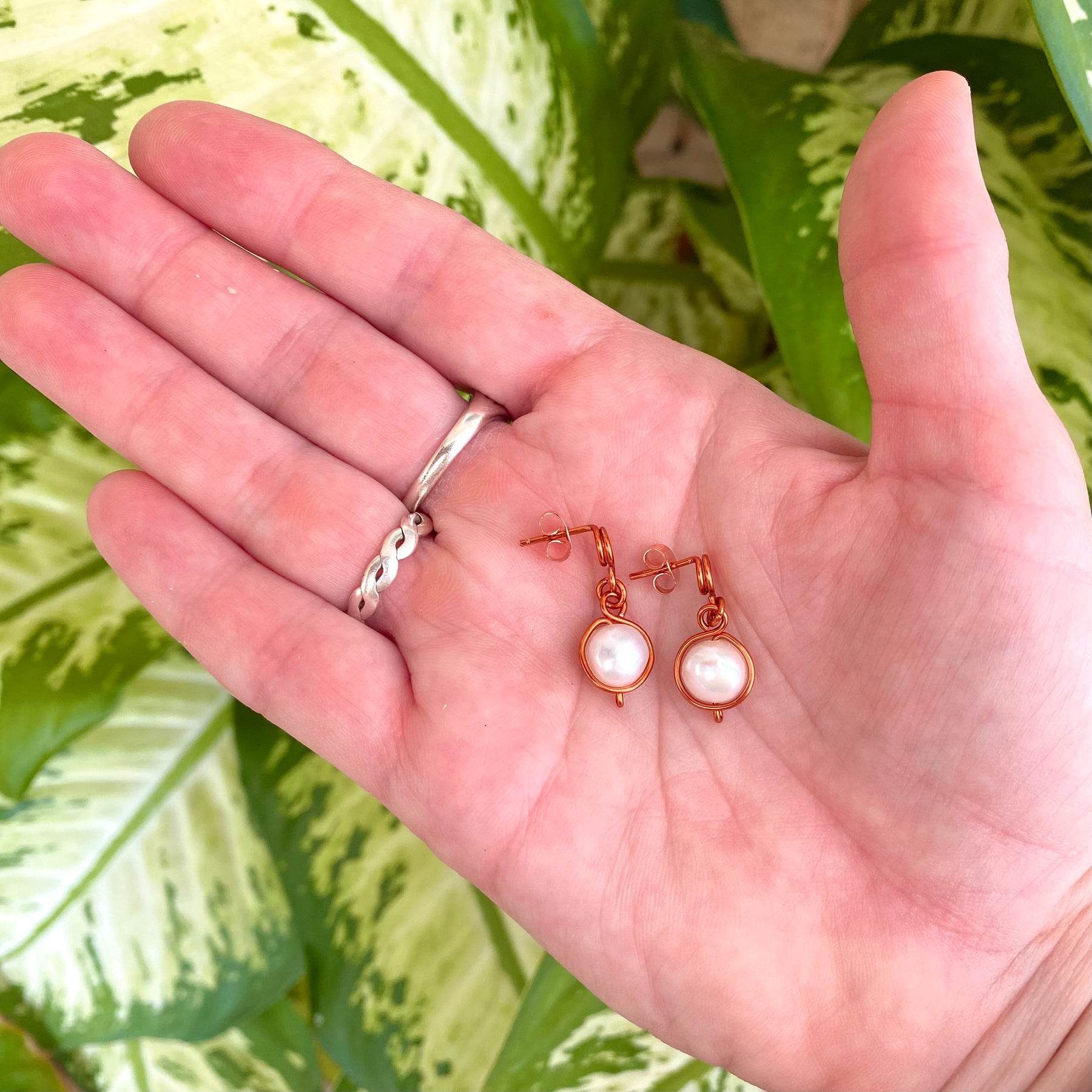 Baroque Pearl Antique Copper Loop Stud Earrings | Dark Copper