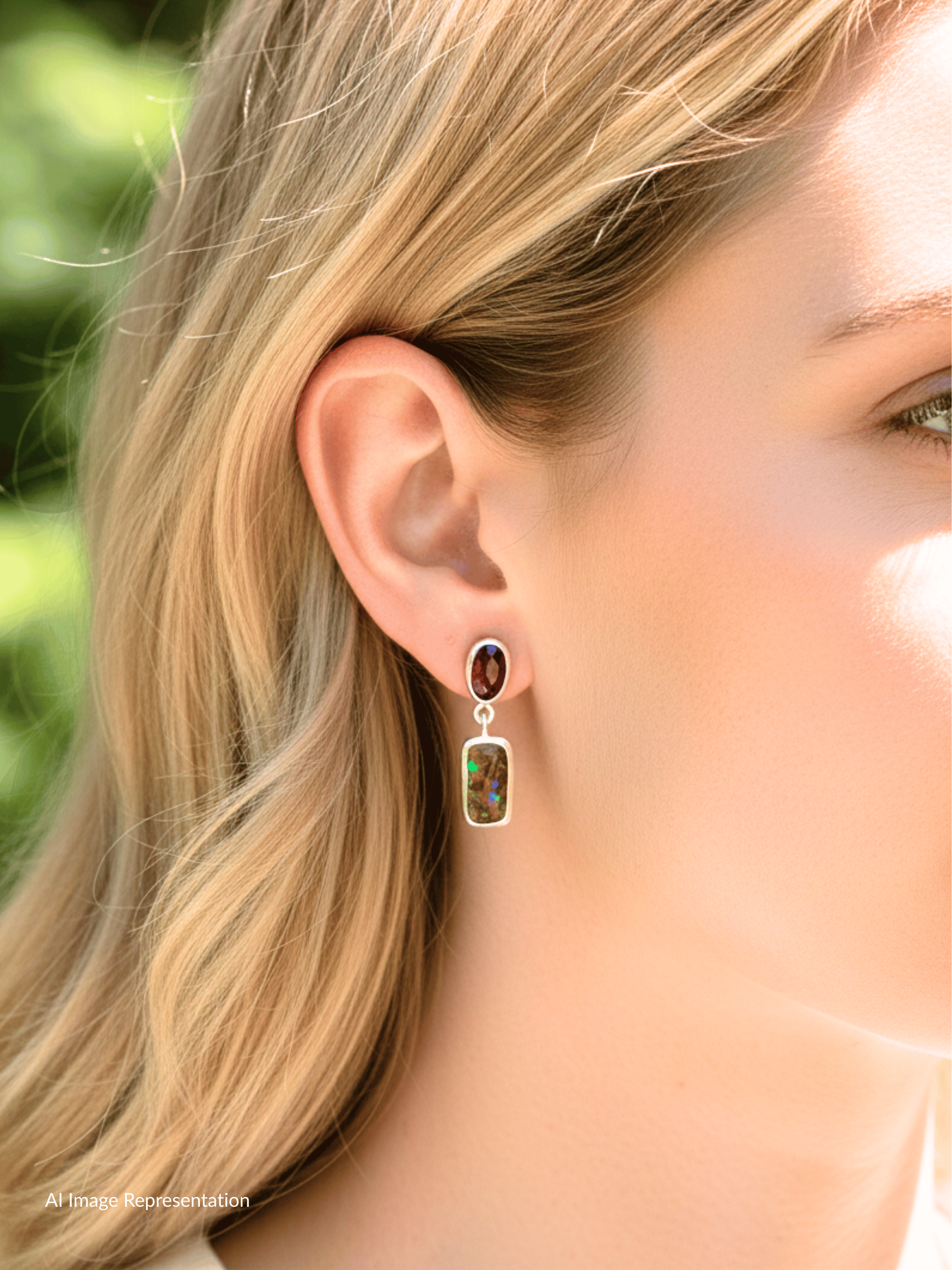Australian Boulder Opal and Rhodolite Garnet Drop Earrings in 925 Sterling Silver