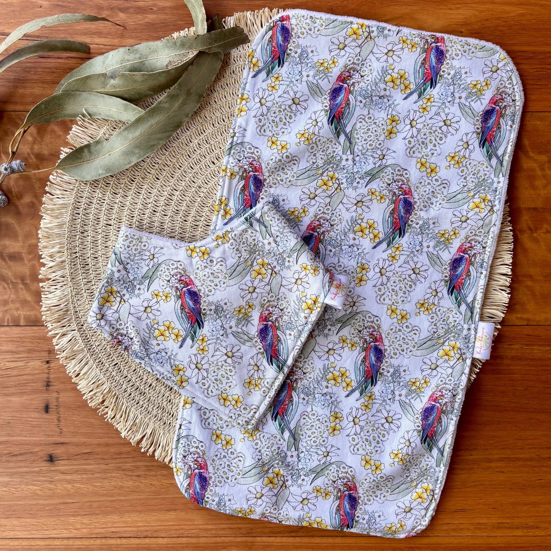 Baby Bib and Burp Cloth Set | May Gibbs Rosellas | Made to Order