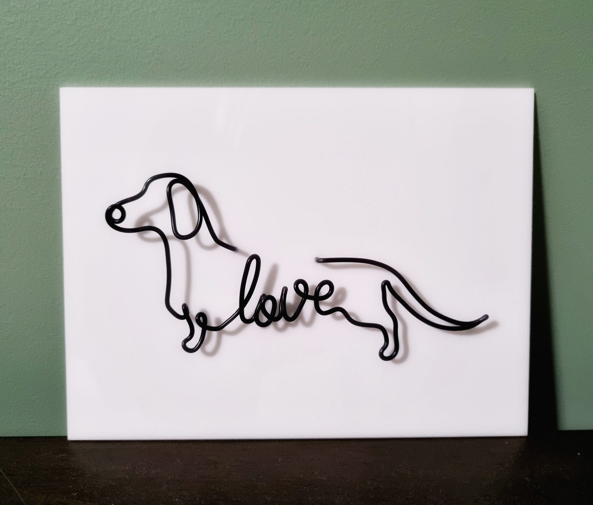 Personalised Dachshund Wire Art Plaque | Custom Sausage Dog Name Sign | Wire Dog Portrait Acrylic Plaque | Custom Colour Dog Wall Art | Pet Name Gift