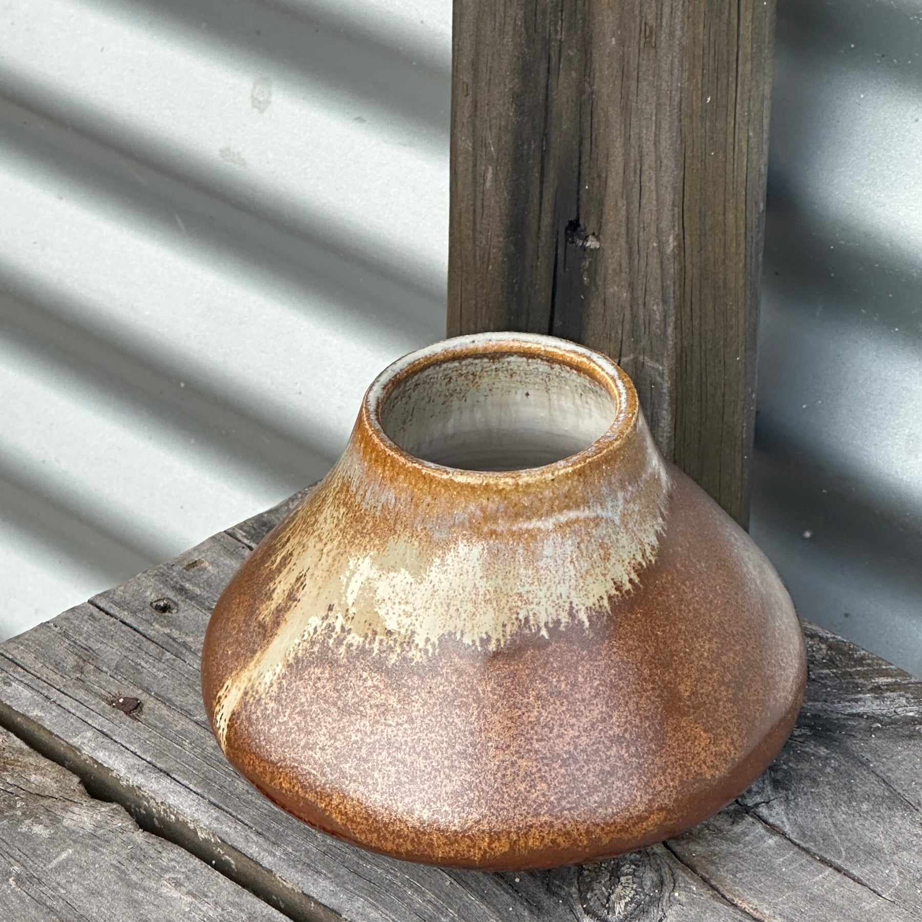 Leather & Cream Ceramic Vessel - Handmade ceramic vase