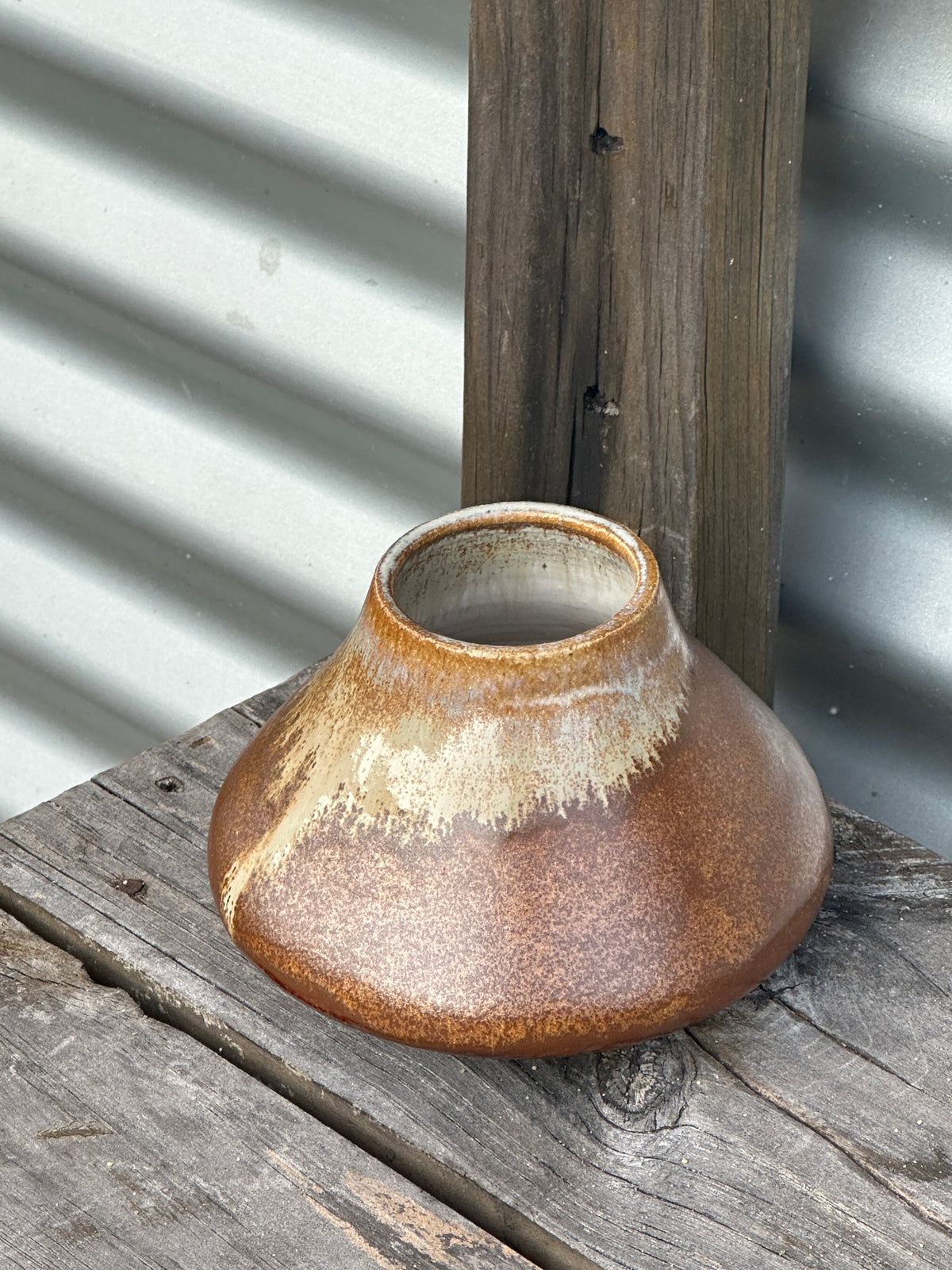 Leather & Cream Ceramic Vessel - Handmade ceramic vase