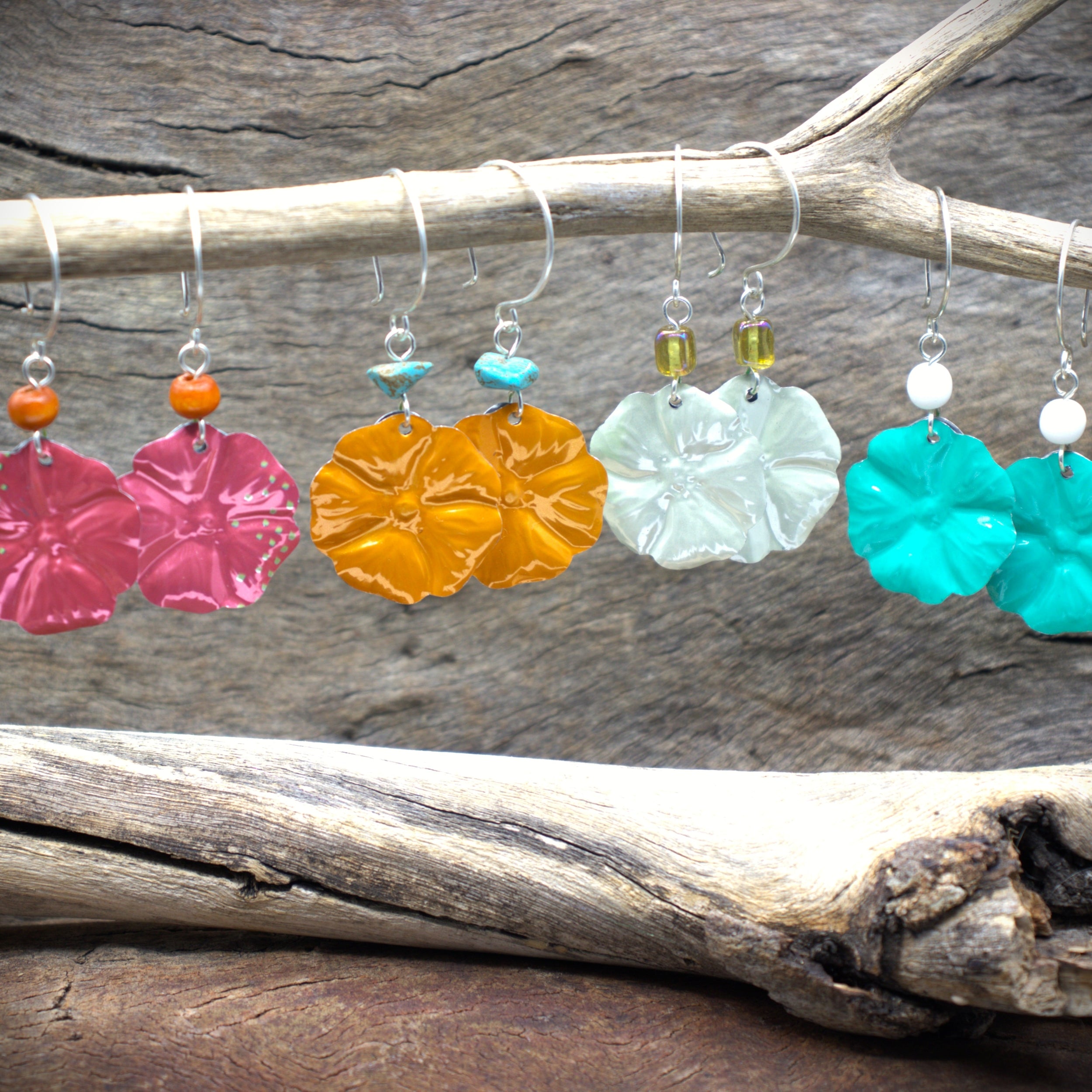 Hibiscus Earrings | upcycled drink cans