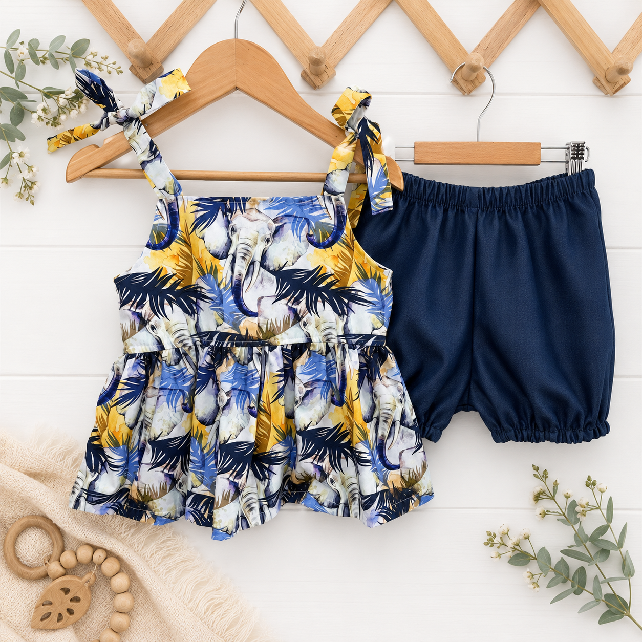 SIZE 2 Tie Shoulder Peplum SET - Elephants