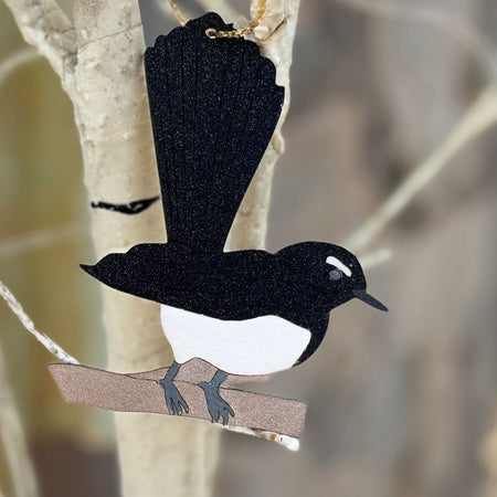 Willie Wagtail Hand Painted Christmas Decoration