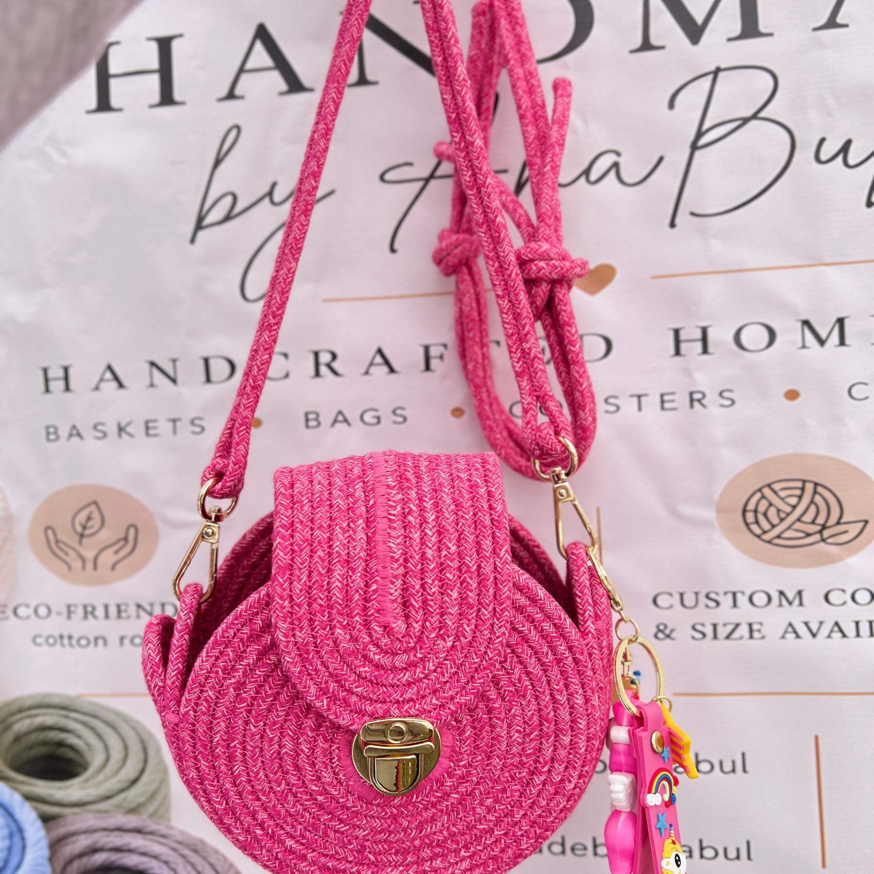 Handmade Pink Rope Crossbody Bag