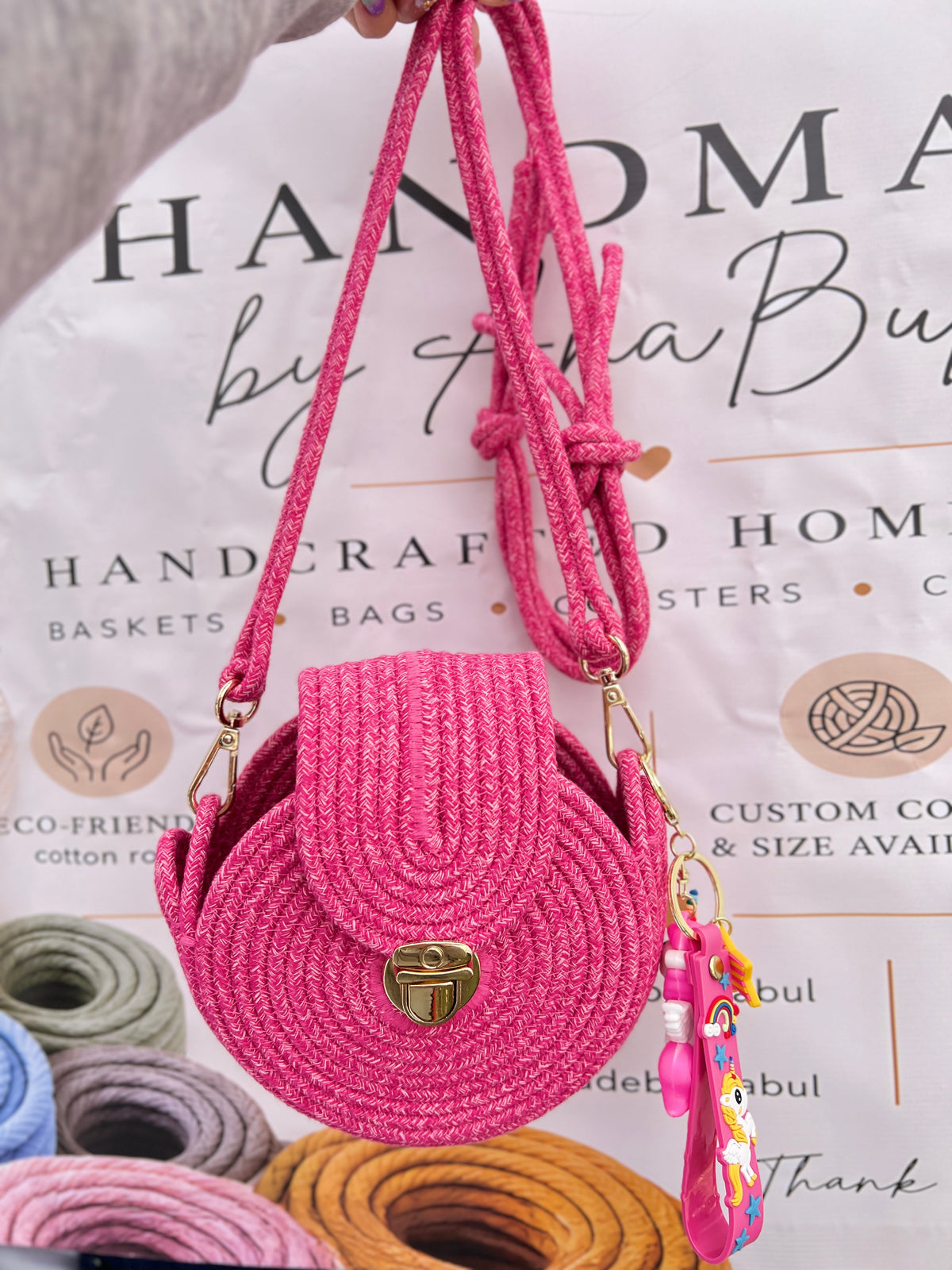 Handmade Pink Rope Crossbody Bag