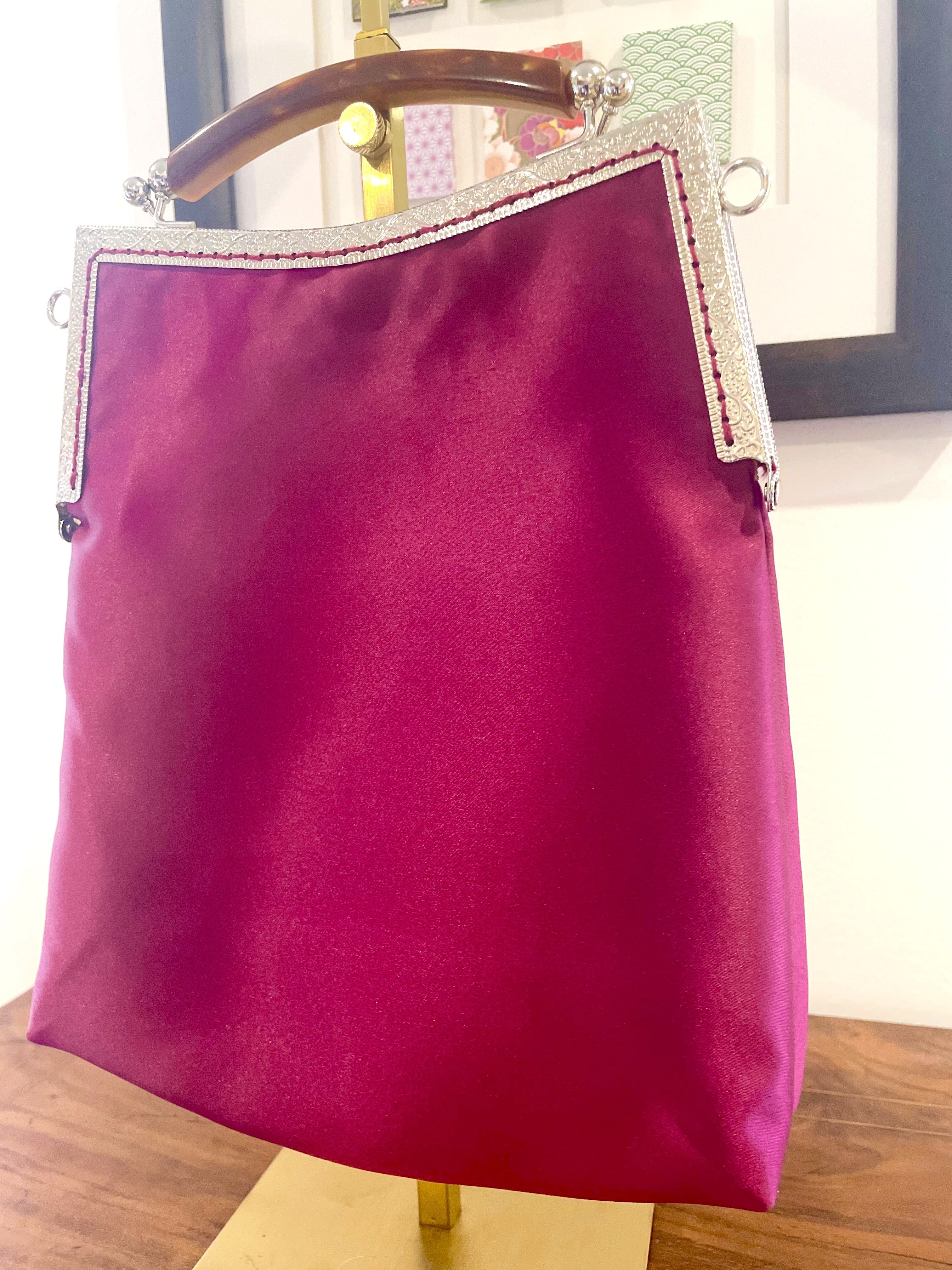 Handmade Plum Satin Handbag, Cherry Blossom Embroidery