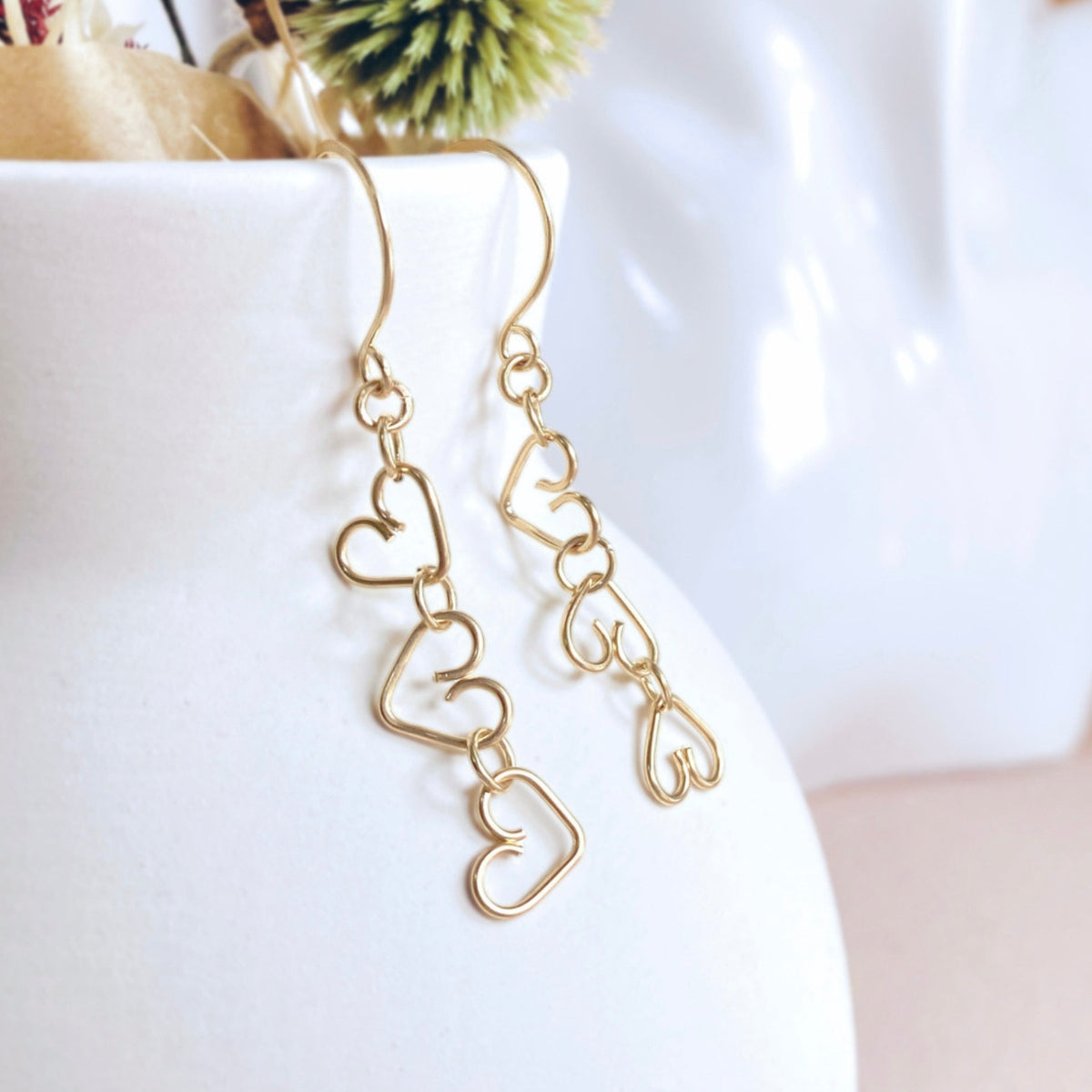 Chain of Hearts dangle earrings  | Sterling silver or Gold-filled | Birthday Valentine Anniversary gift