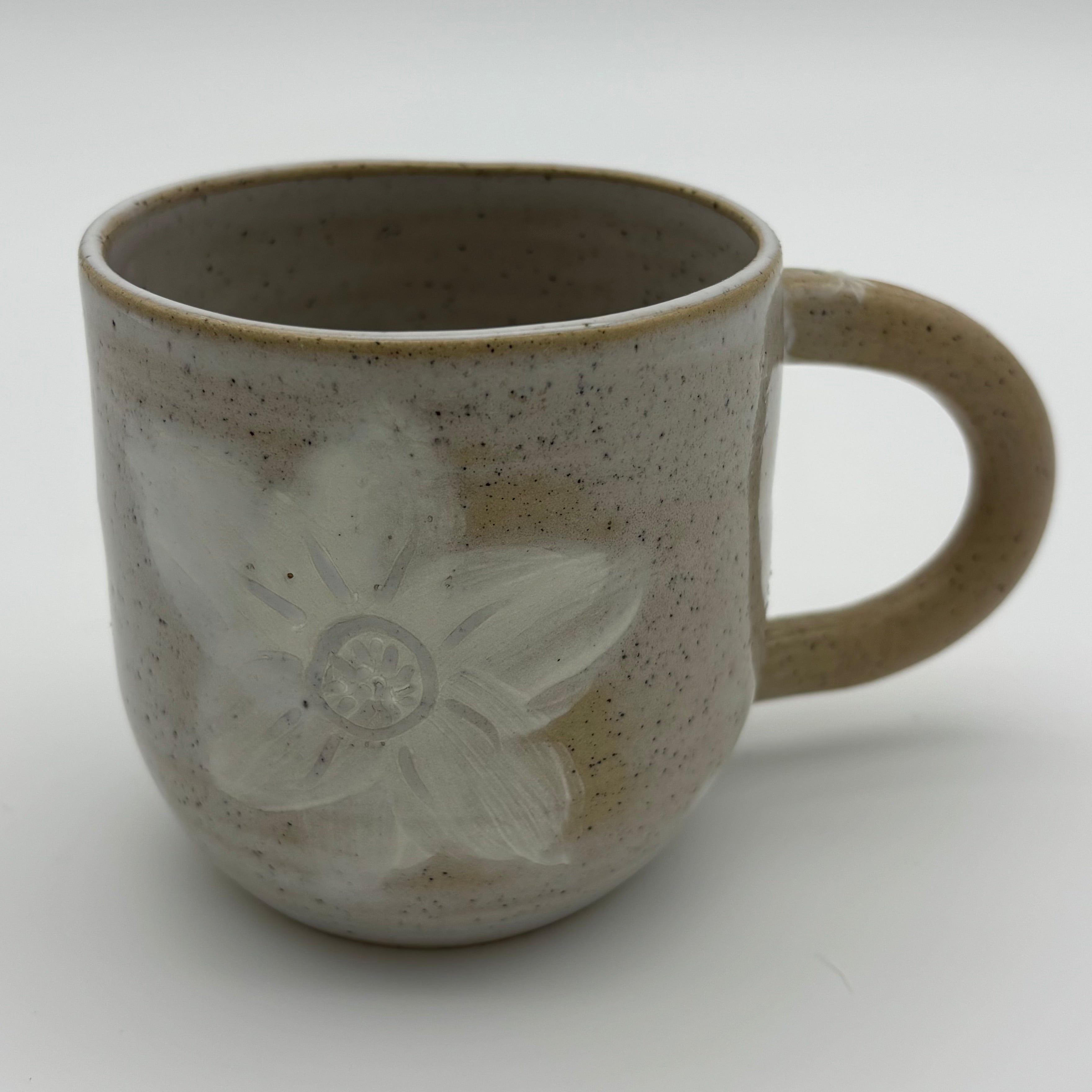 Contemporary Handmade Ceramic Mug | Wheel Thrown Cup with Handle | Hand Painted in Slip | Floral