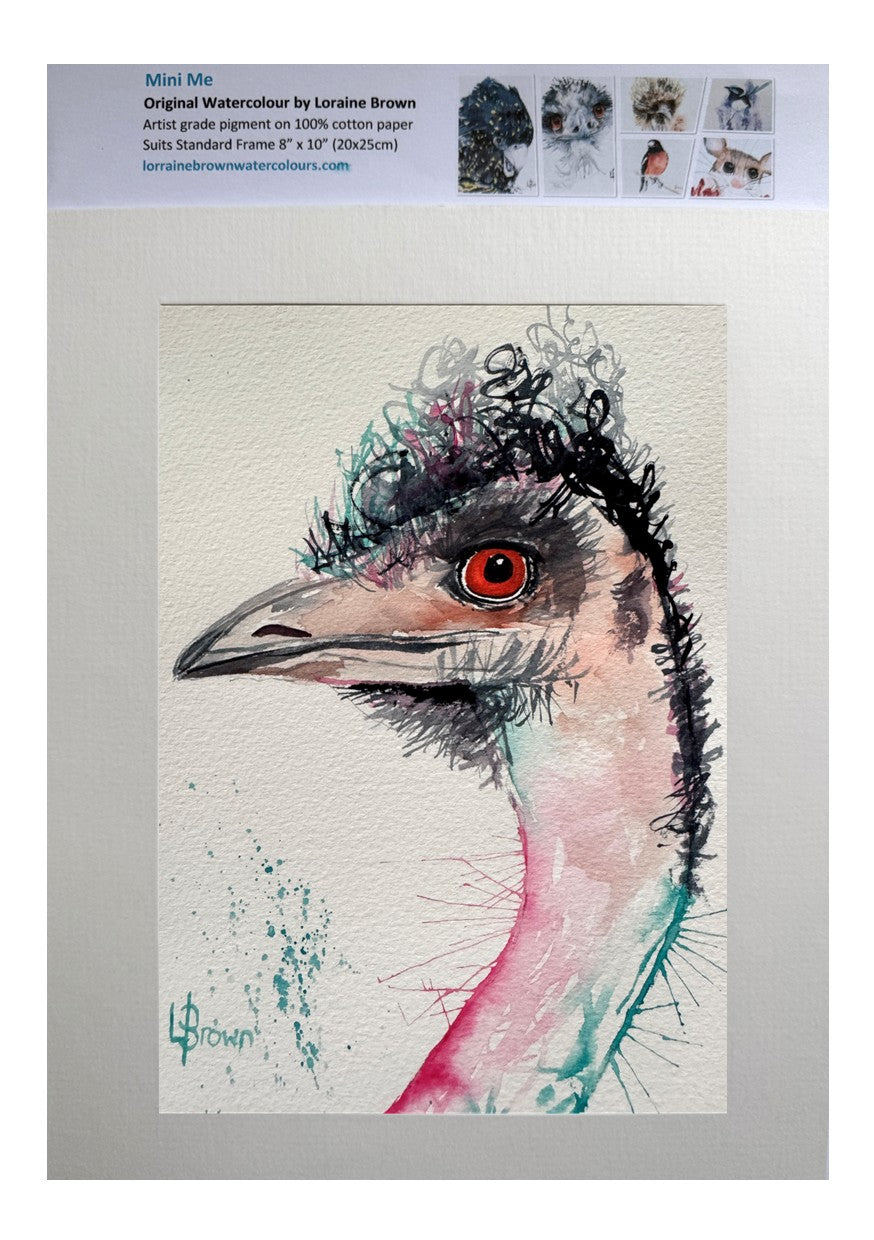 Mini Me #195 Emu Original Watercolour Painting